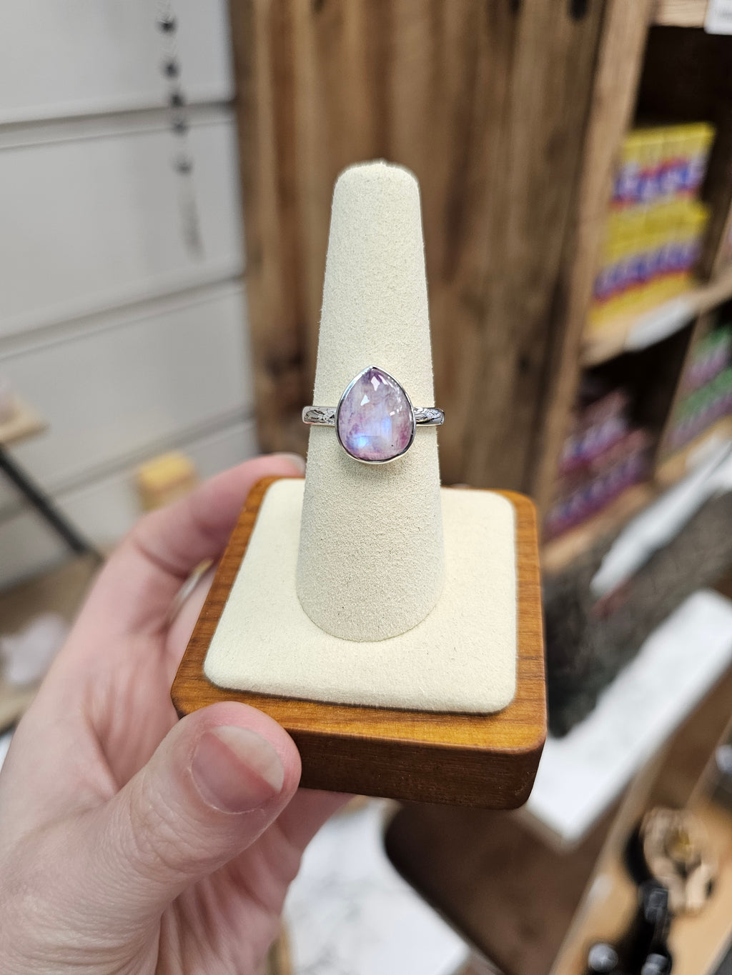 Pink Moonstone 925 Silver Crystal Ring - Size P/9