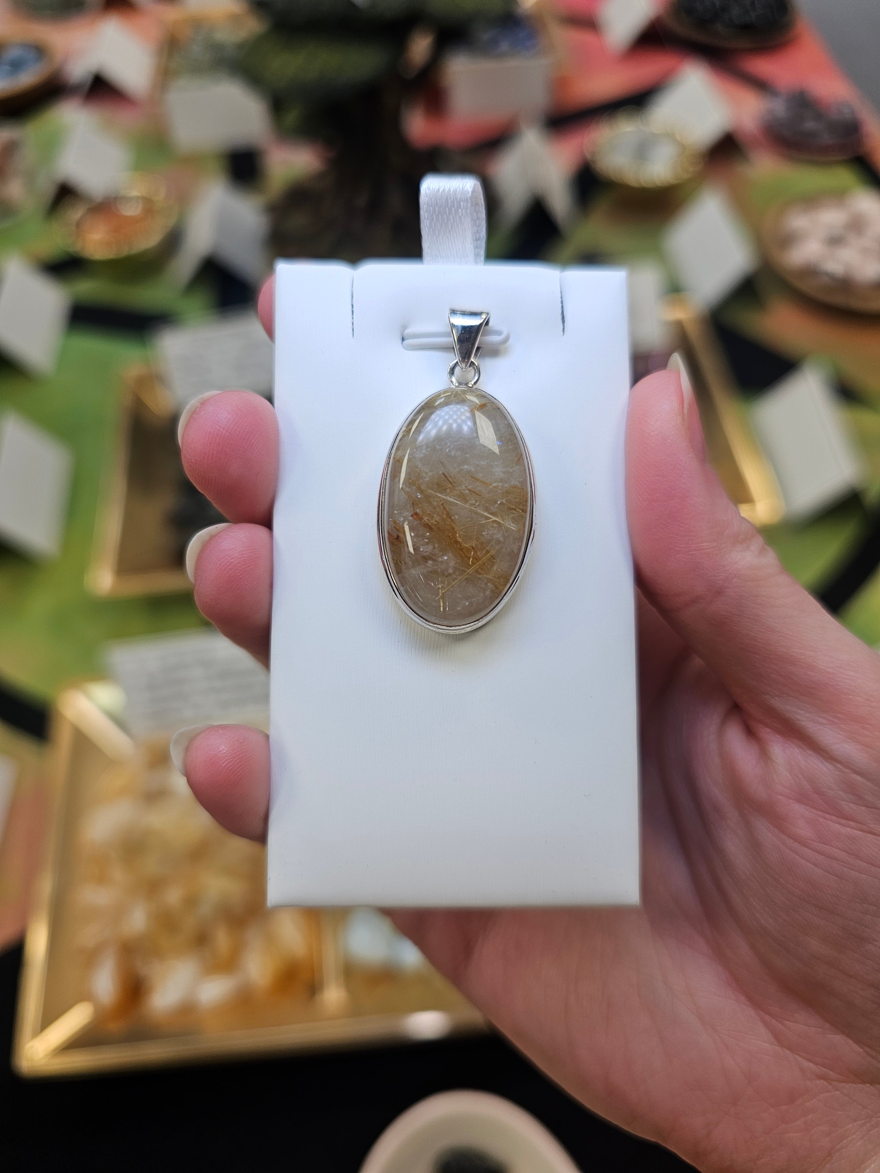 Golden Rutile Quartz 925 Silver Pendant