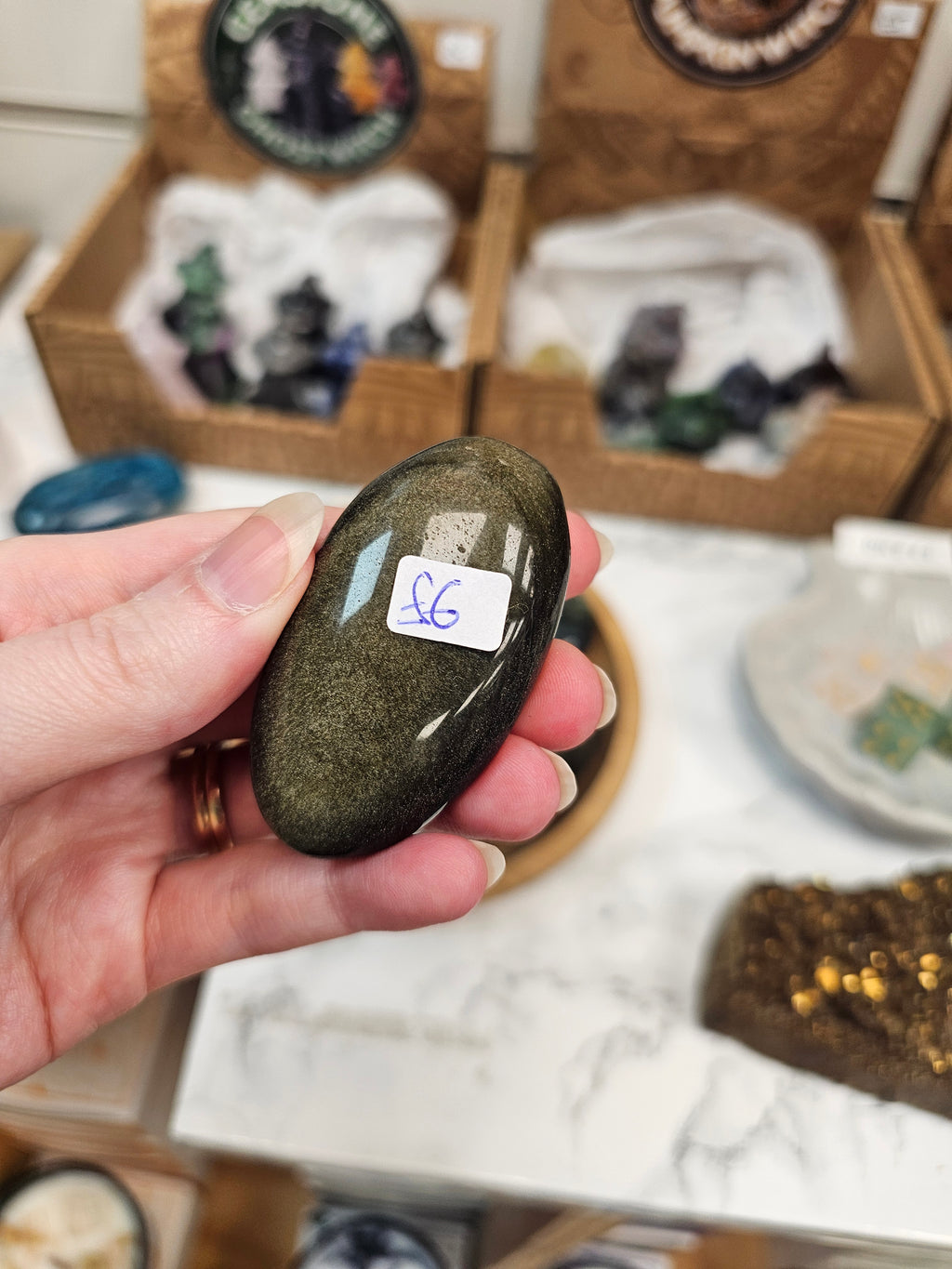 Gold Sheen Obsidian Crystal Palm Stone