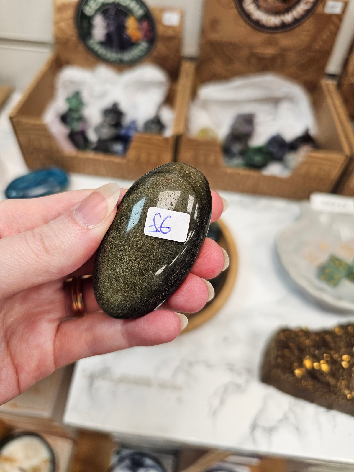 Gold Sheen Obsidian Crystal Palm Stone