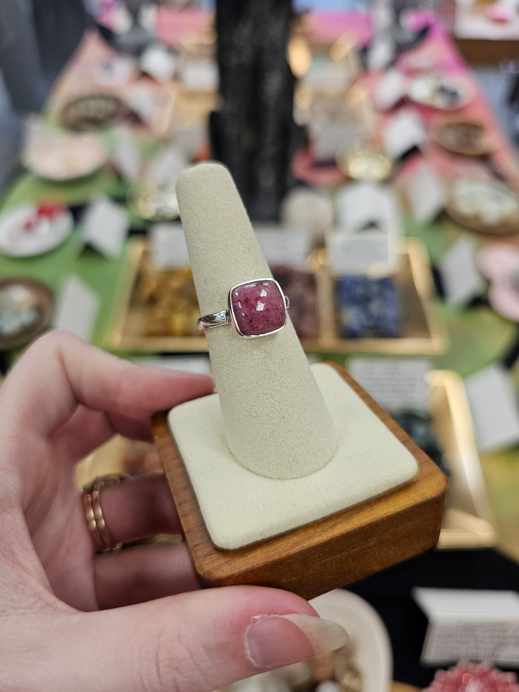 Rhodonite 925 Silver Crystal Ring - Size 7