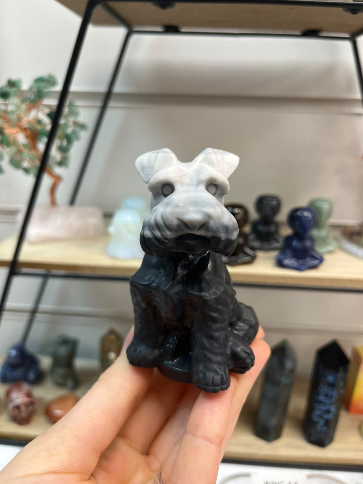 Zebra Calcite Schnauzer Dog Crystal Carving