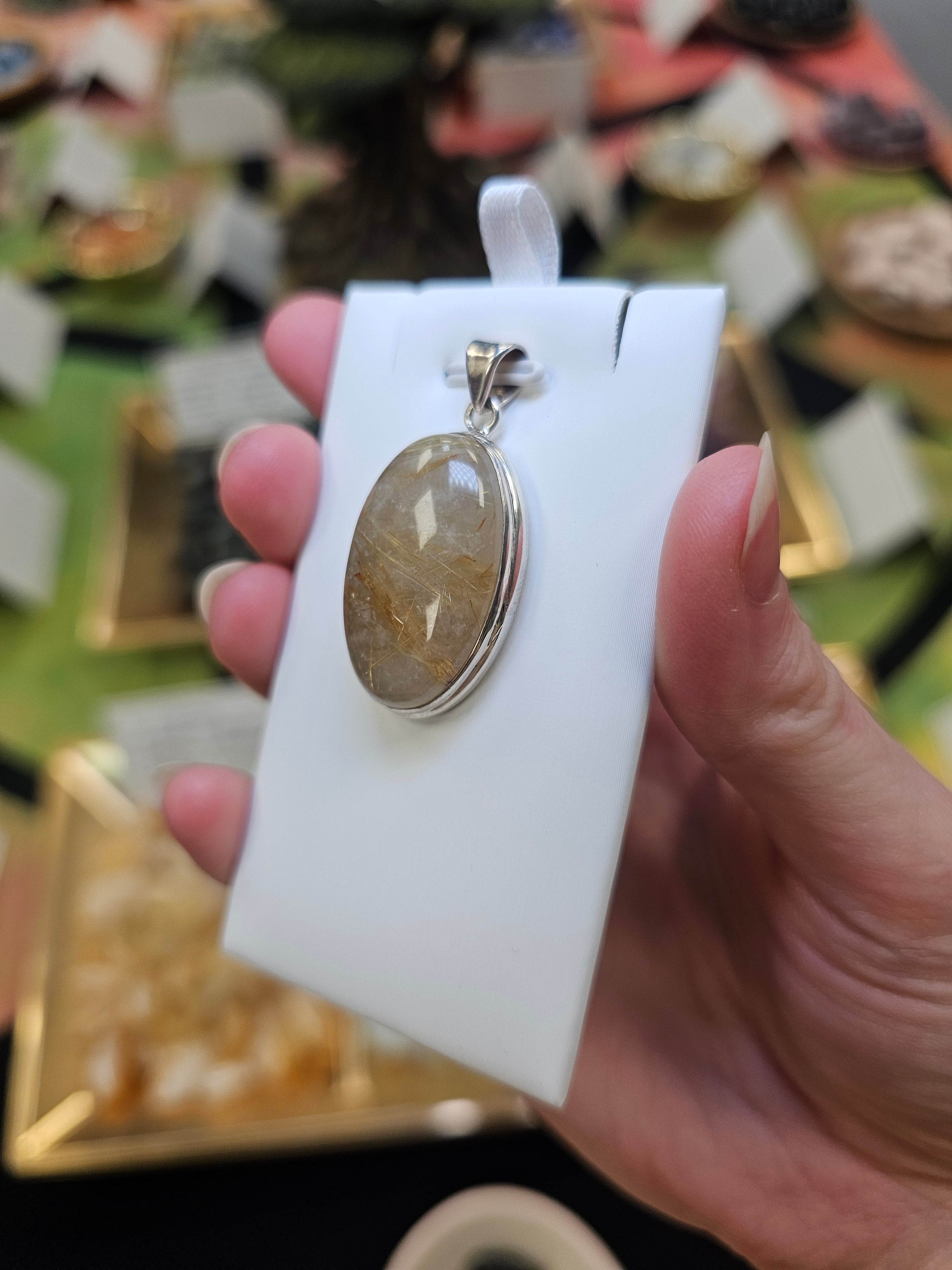 Golden Rutile Quartz 925 Silver Pendant