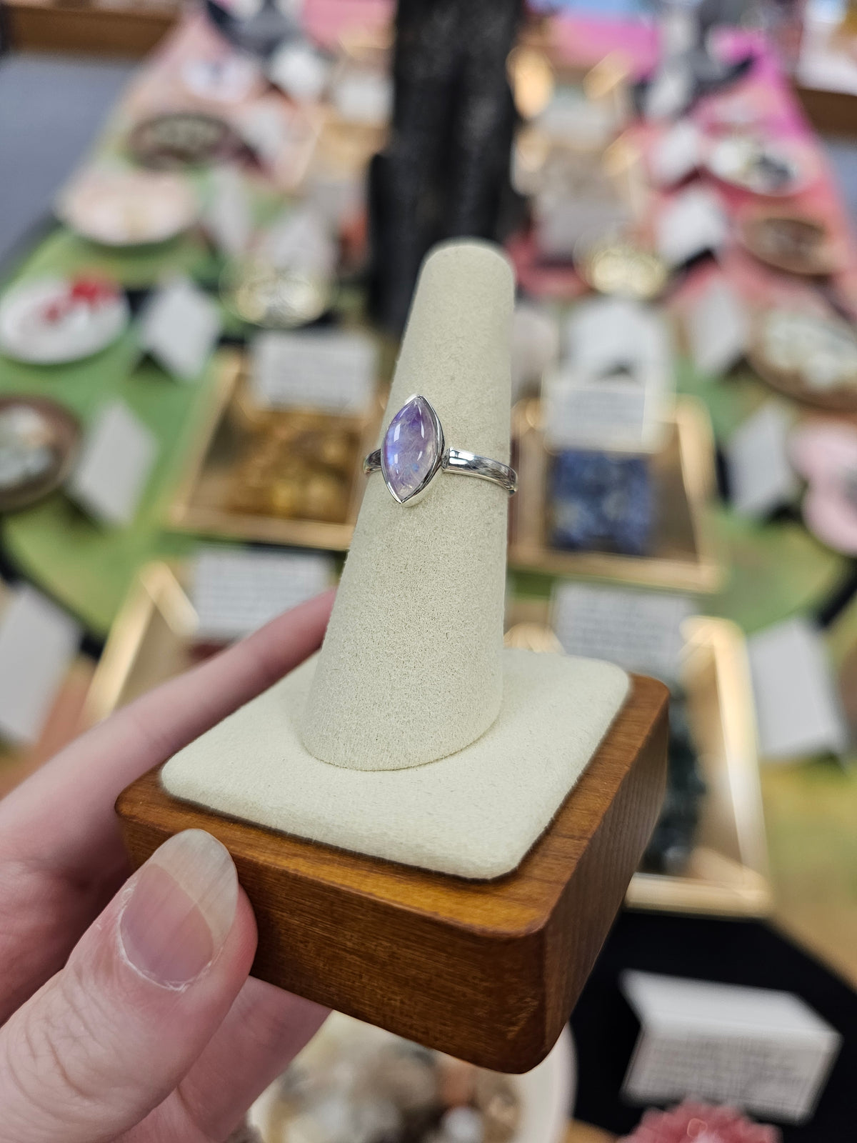 Pink Moonstone 925 Silver Crystal Ring - Size 7