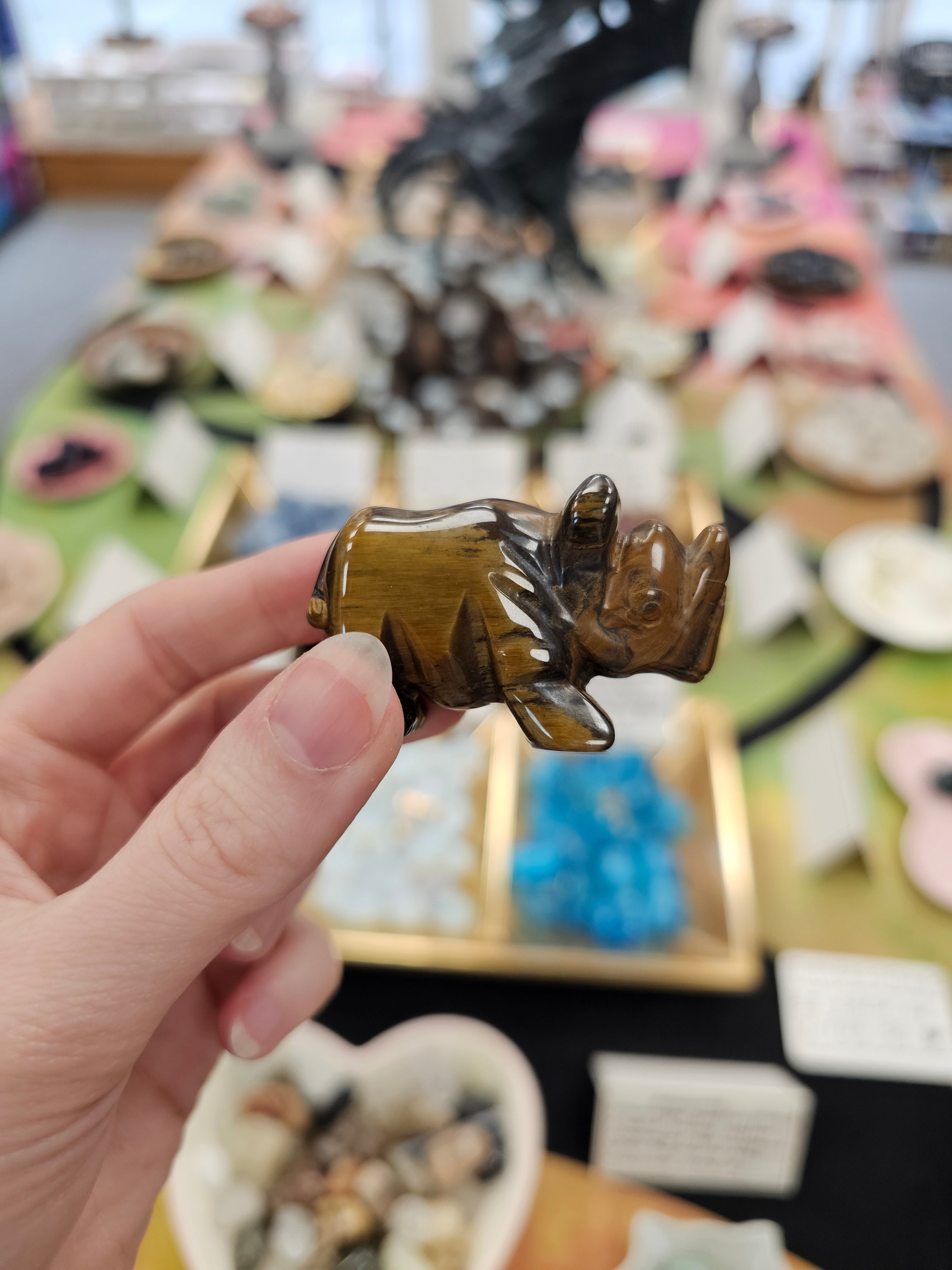 Tigers Eye Rhino Crystal Carving