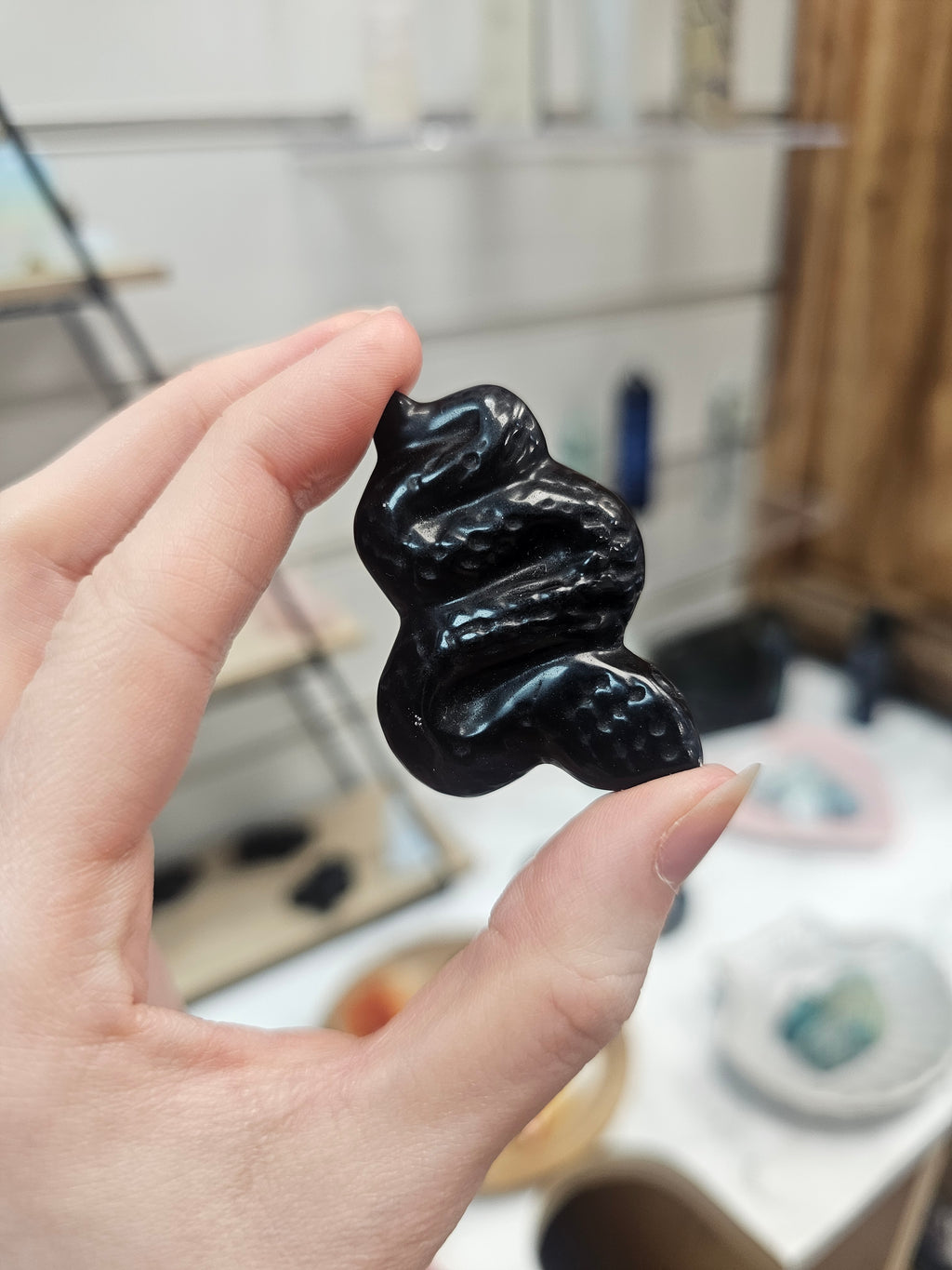 Obsidian Snake Carving