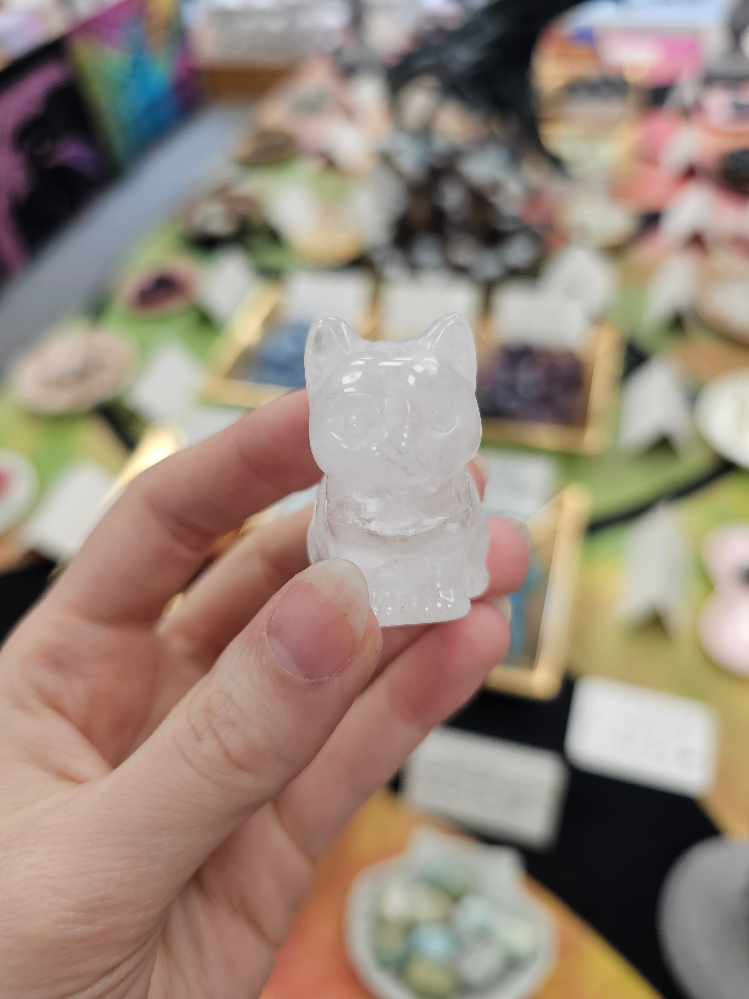 Clear Quartz Crystal Cat Carving