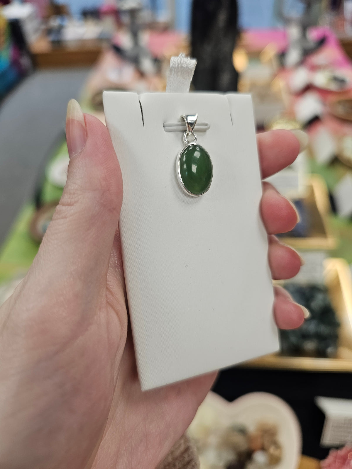 Nephrite Jade 925 Silver Crystal Pendant