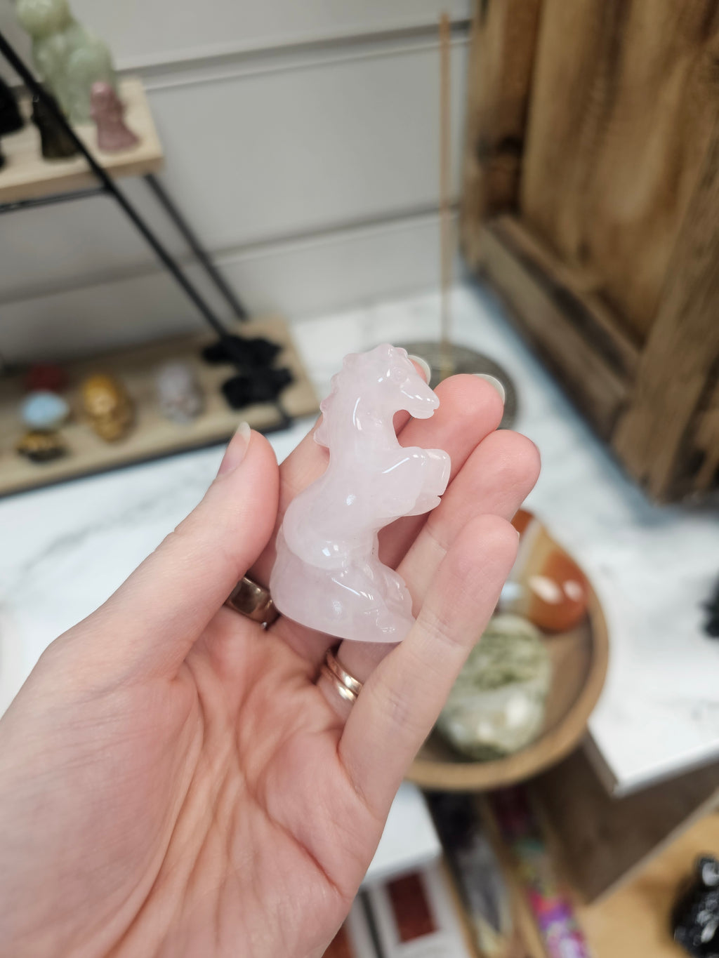 Rose Quartz Crystal Horse Carving