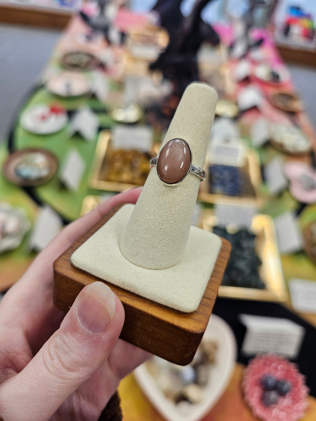 Peach Moonstone 925 Silver Ring - Size 7