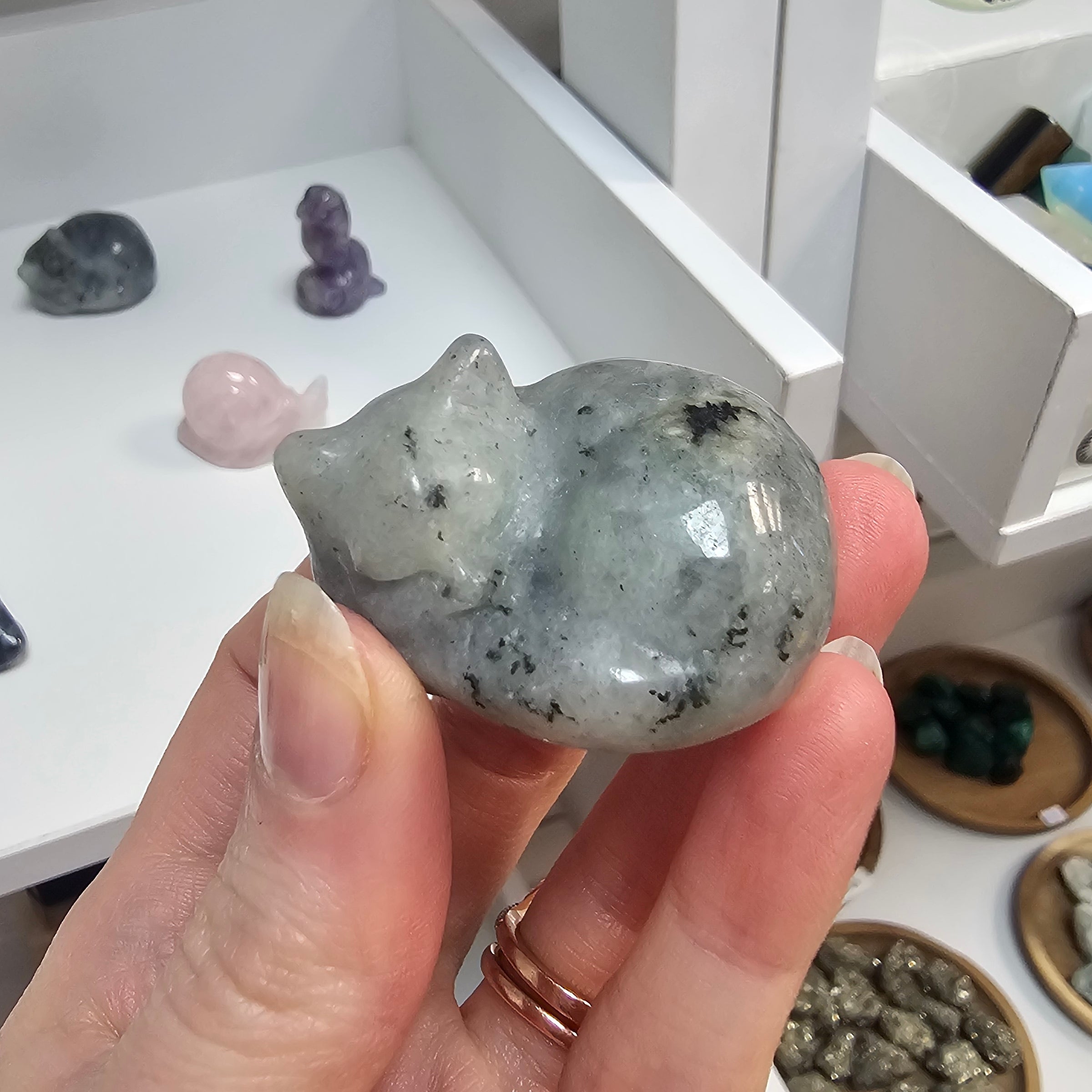 Labradorite Crystal Cat Carving