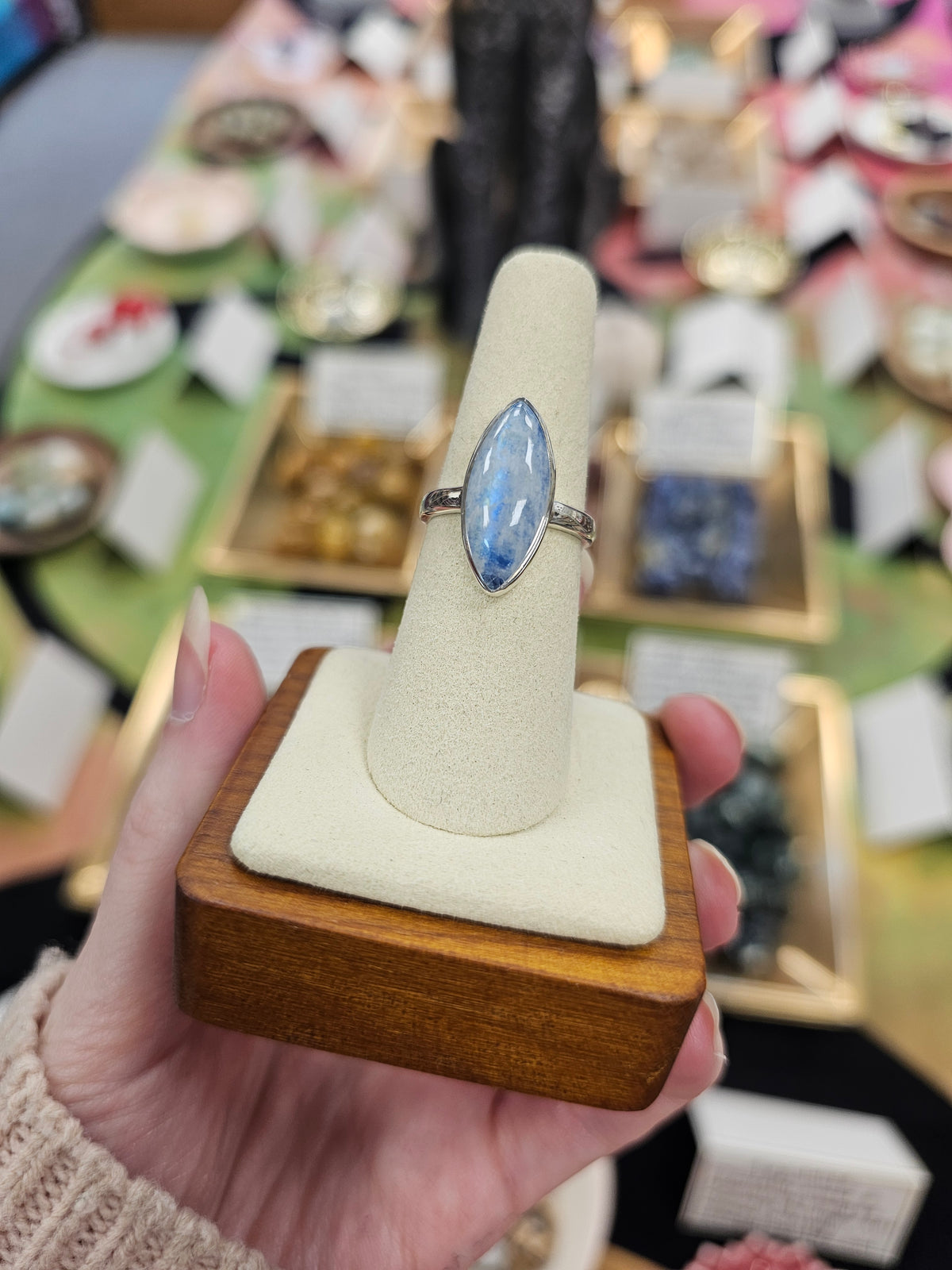 Blue Moonstone 925 Silver Crystal Ring - Size 7 / 8