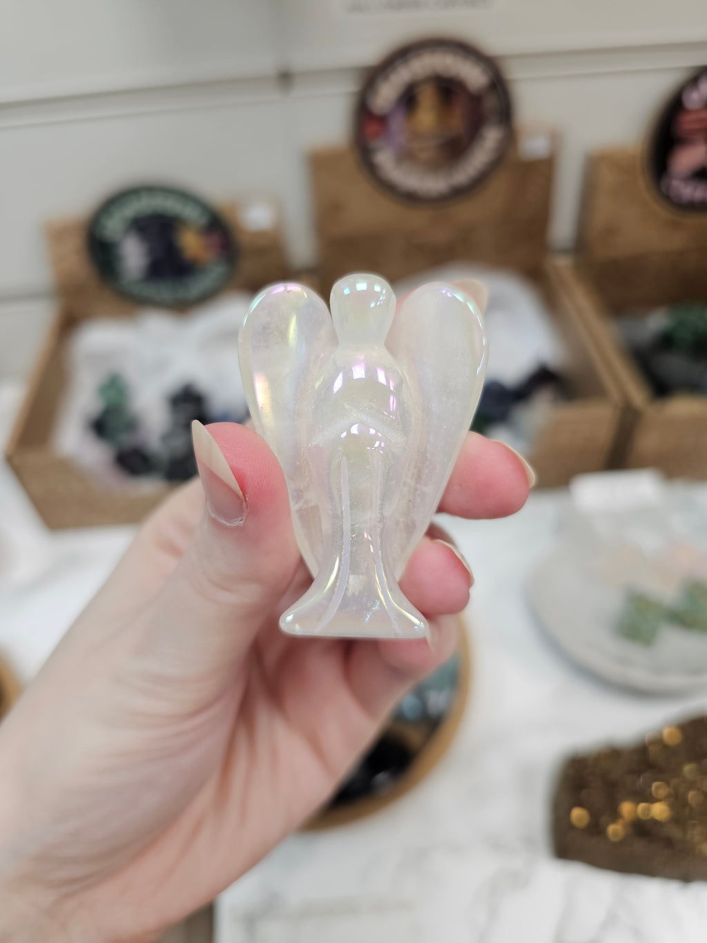 Rose Quartz Aura Crystal Angel Carving