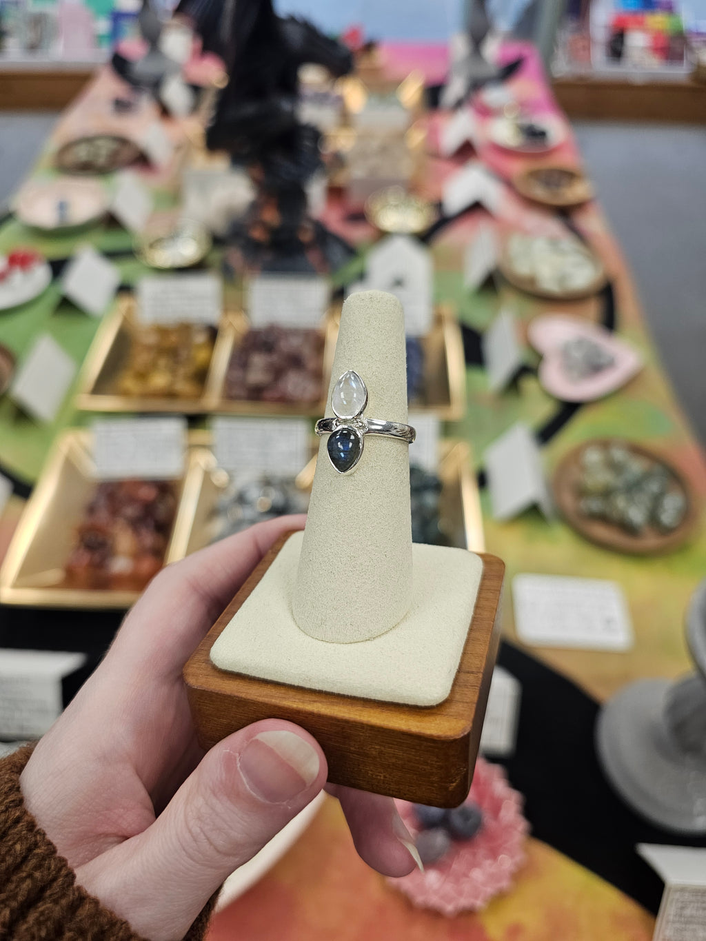 Moonstone & Labradorite 925 Silver Ring - Size 6
