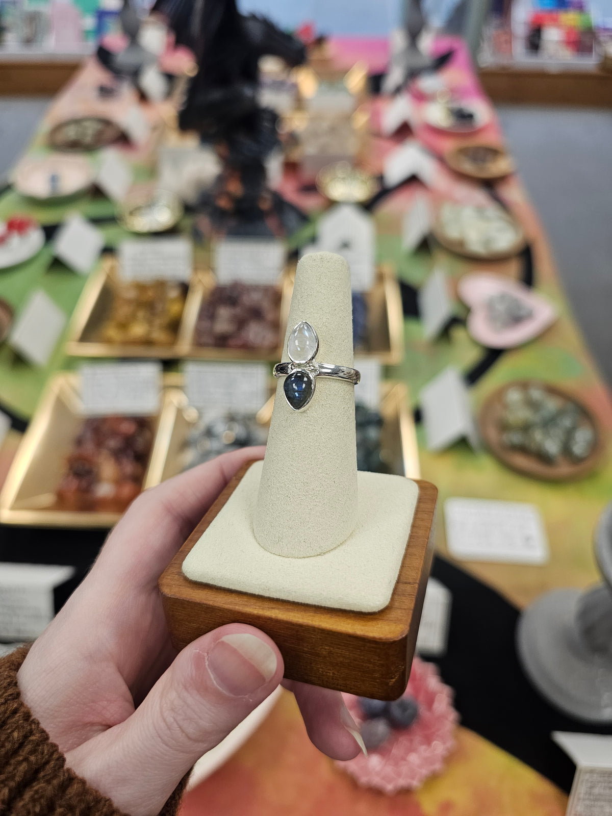 Moonstone & Labradorite 925 Silver Ring - Size 6
