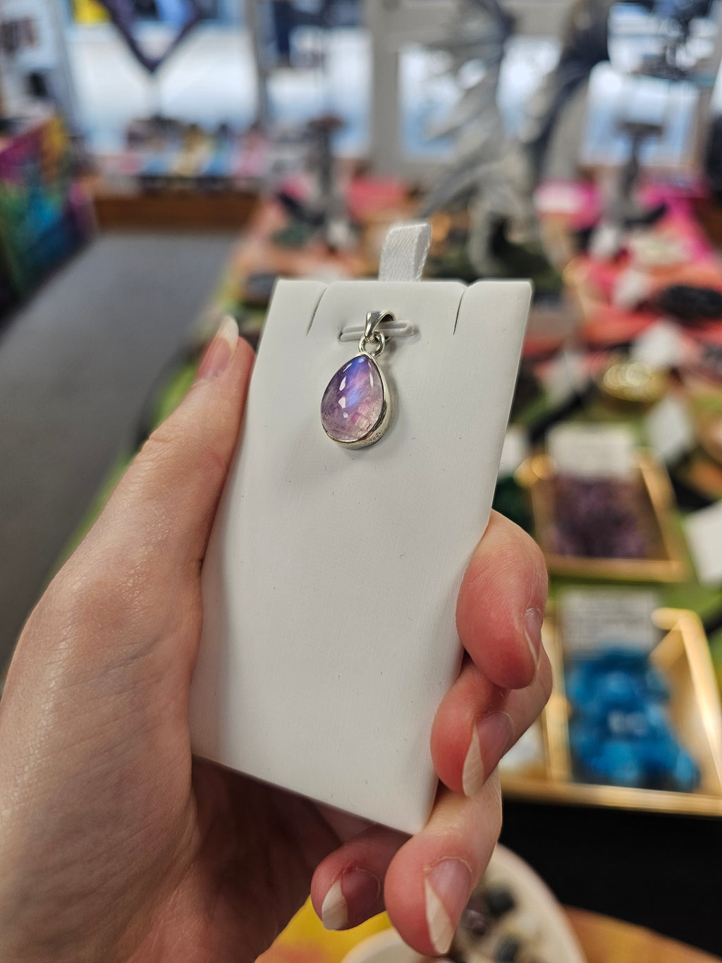 Pink Moonstone Crystal 925 Silver Pendant