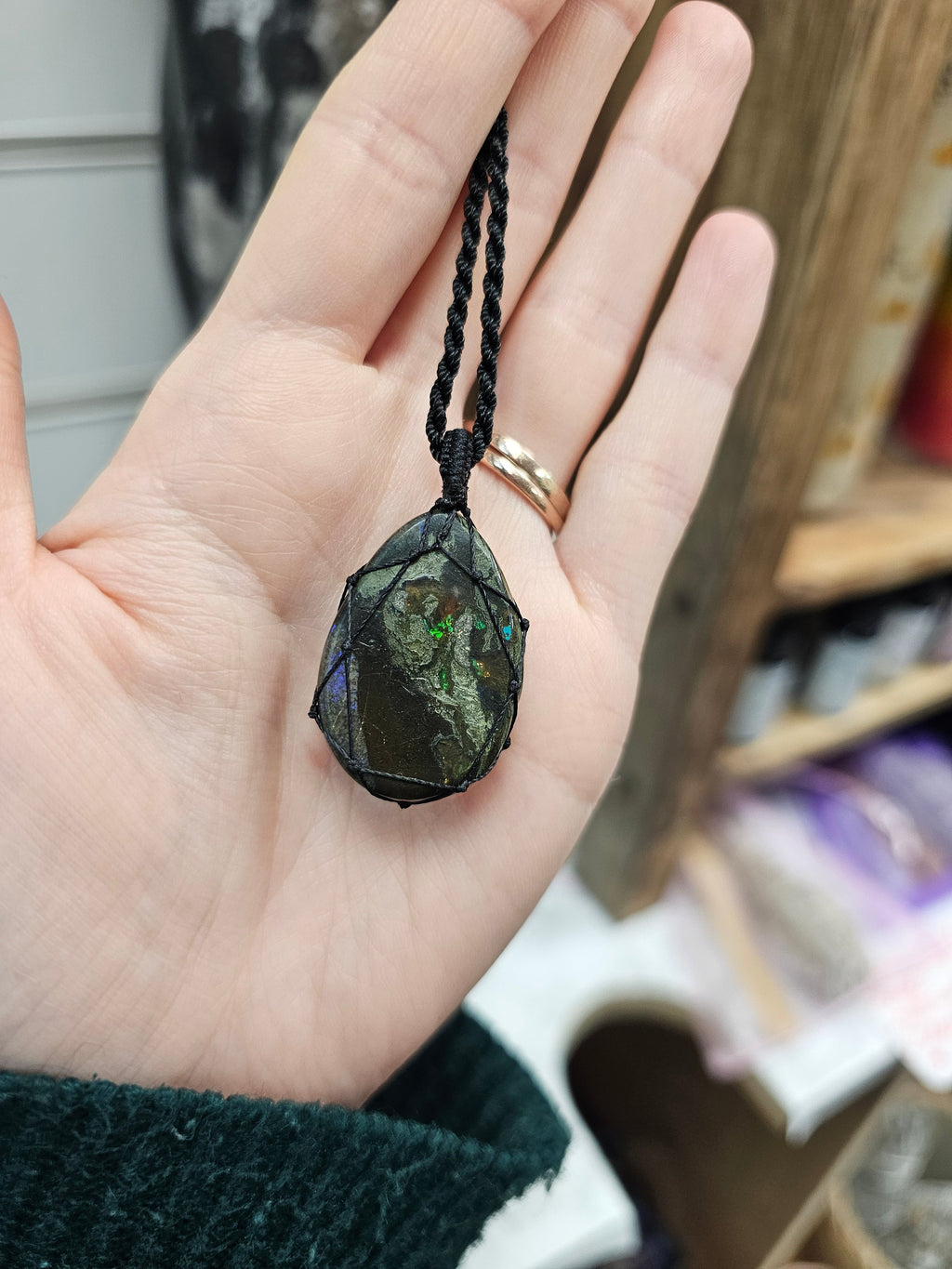 Black Opal Wrapped Necklace