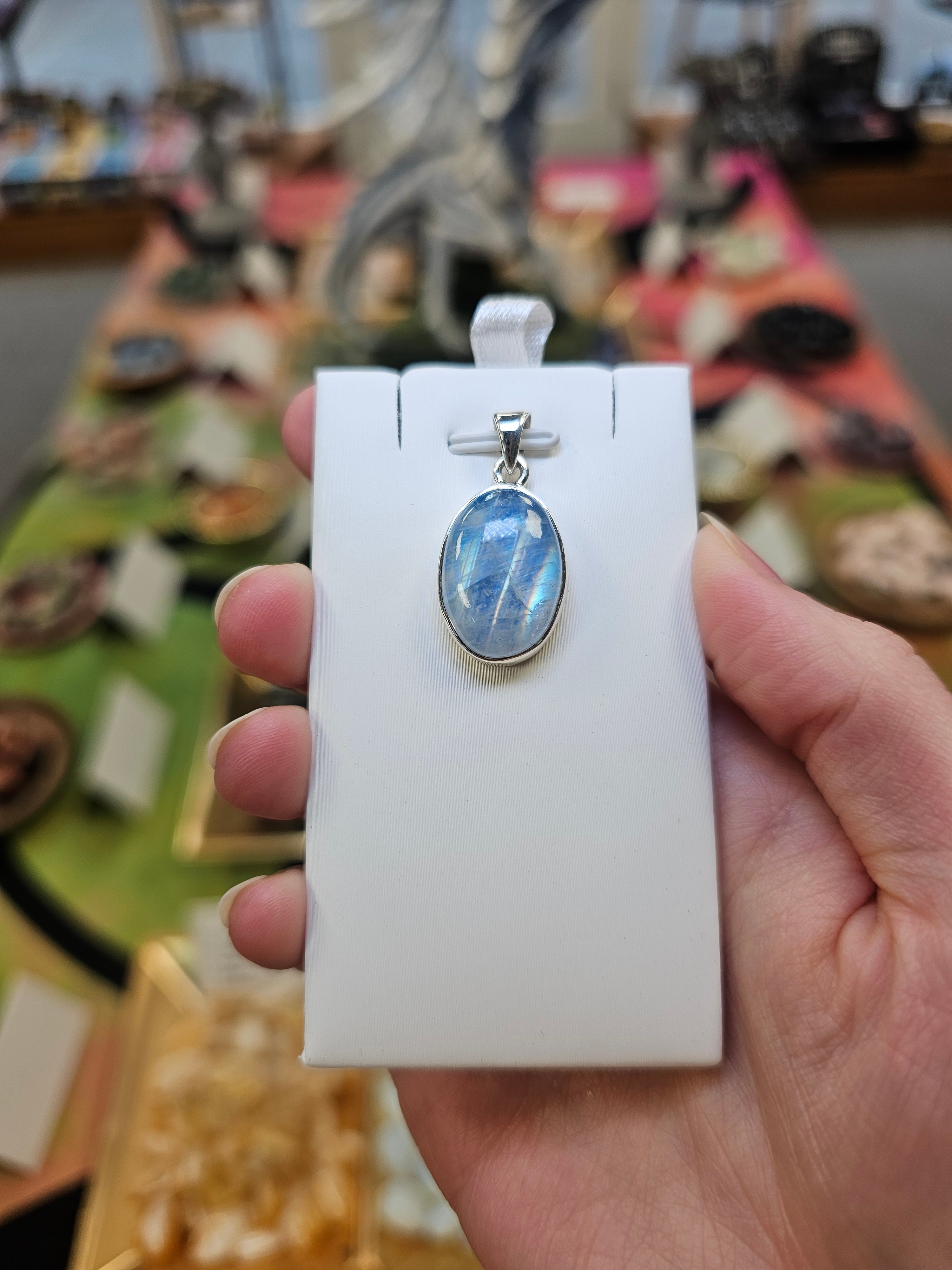 Blue Moonstone Crystal 925 Silver Pendant