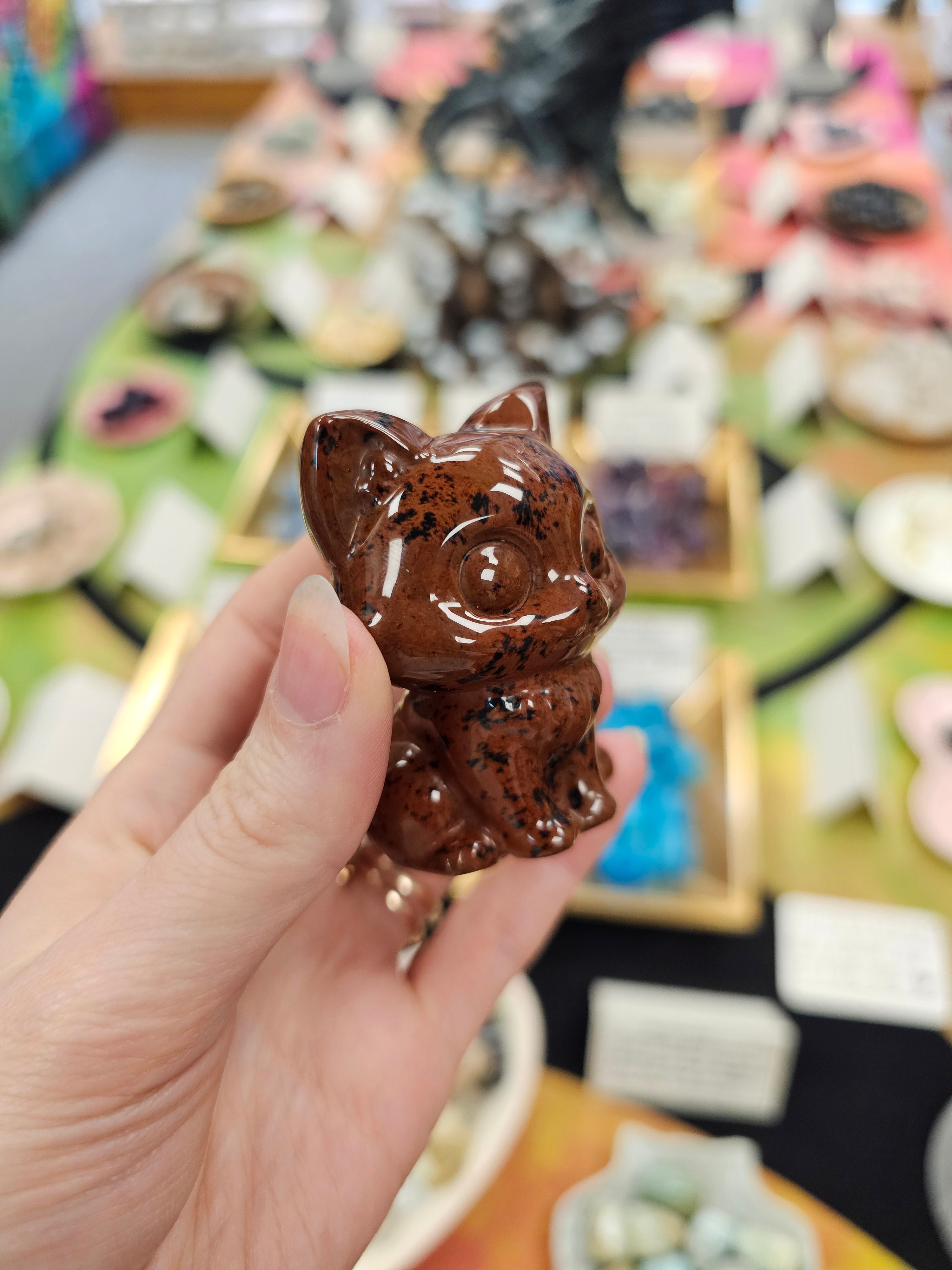 Mahogany Obsidian Crystal Cat Carving