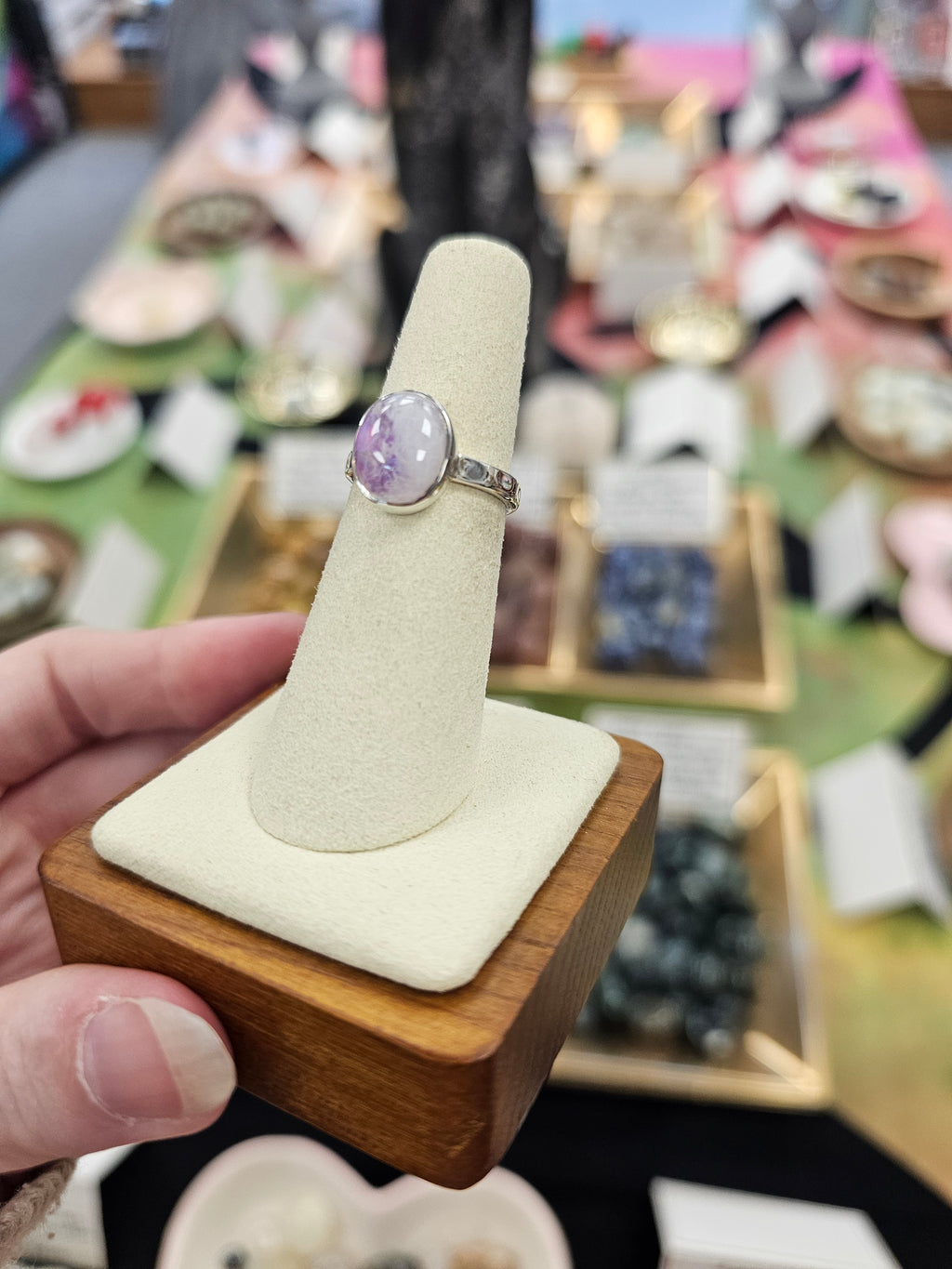 Pink Moonstone 925 Silver Crystal Ring - Size 6