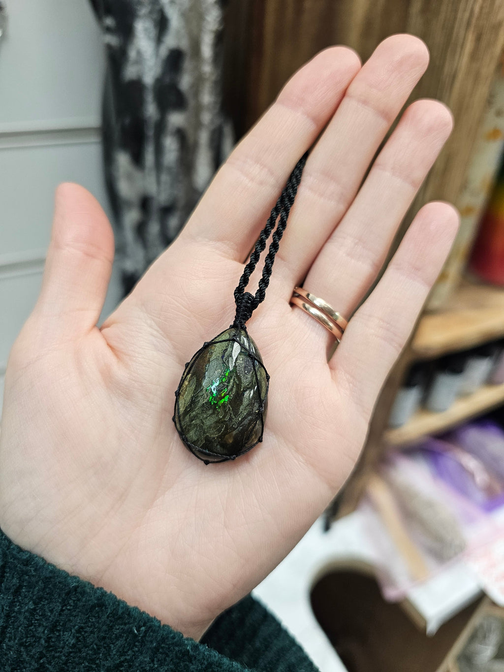Black Opal Wrapped Necklace