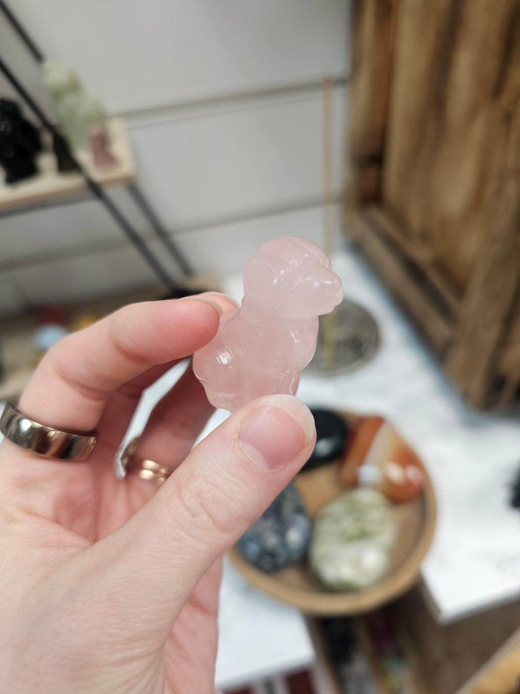 Rose Quartz Crystal Dog Carving