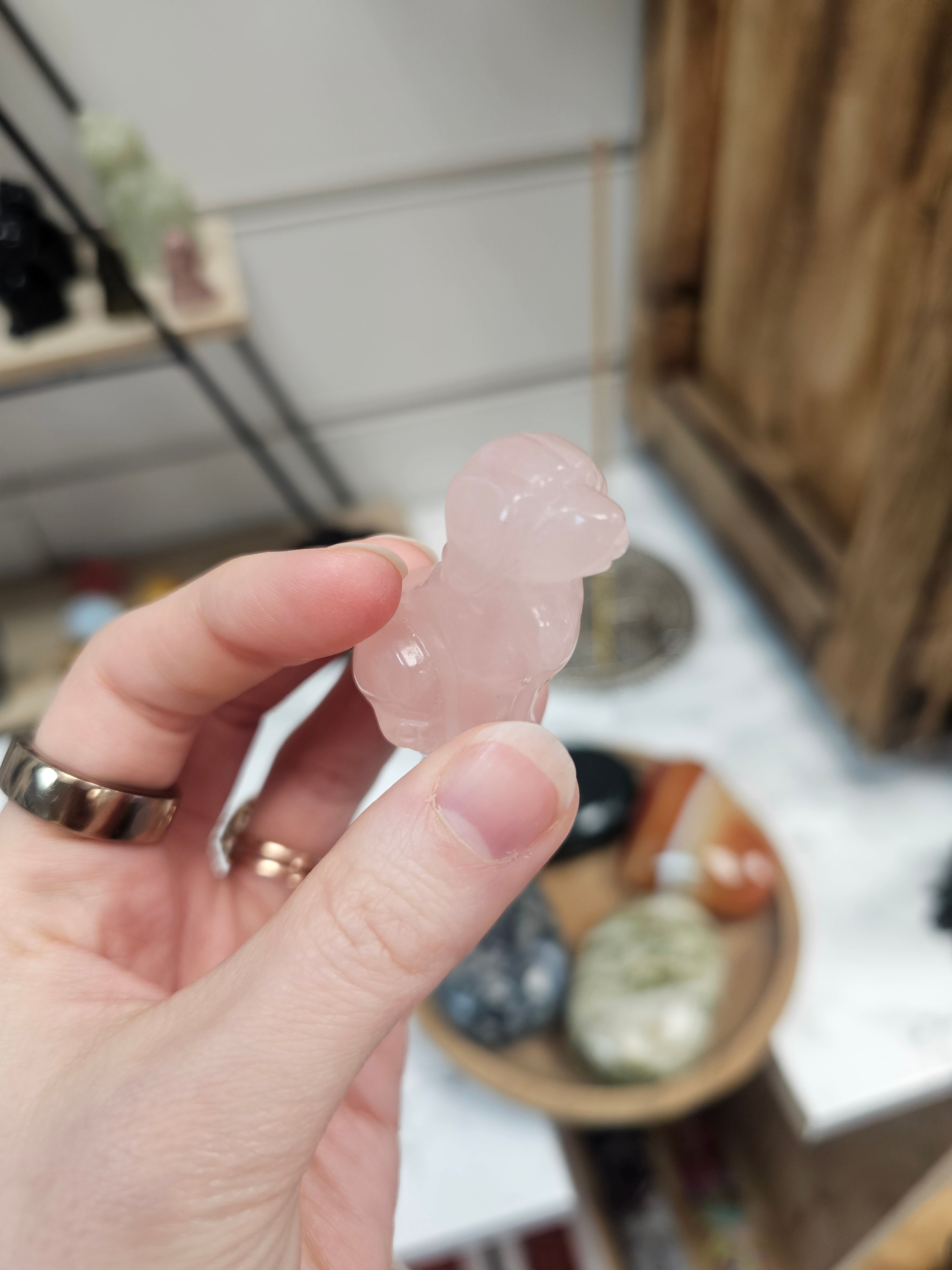Rose Quartz Crystal Dog Carving