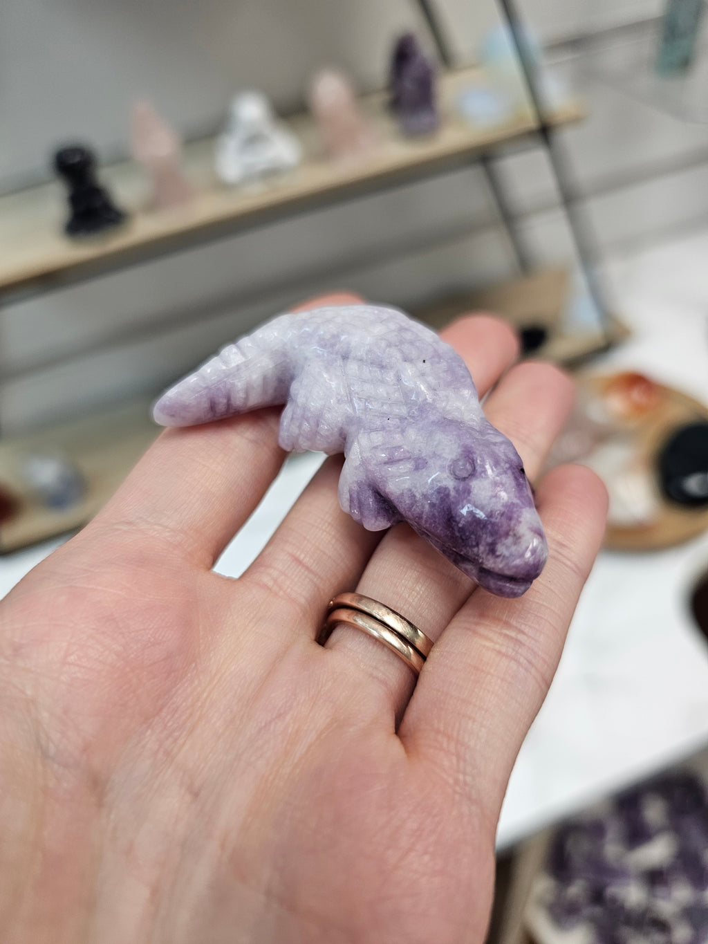 Lepidolite Crocodile Crystal Carving