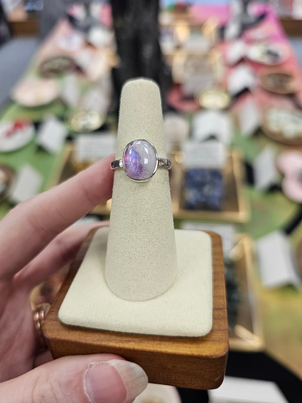 Pink Moonstone 925 Silver Crystal Ring - Size 6