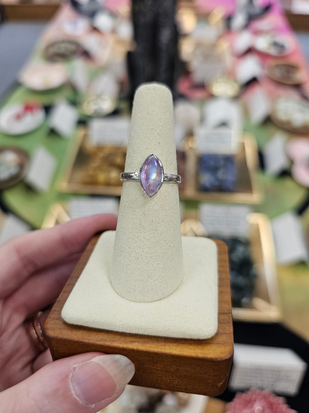 Pink Moonstone 925 Silver Crystal Ring - Size 7