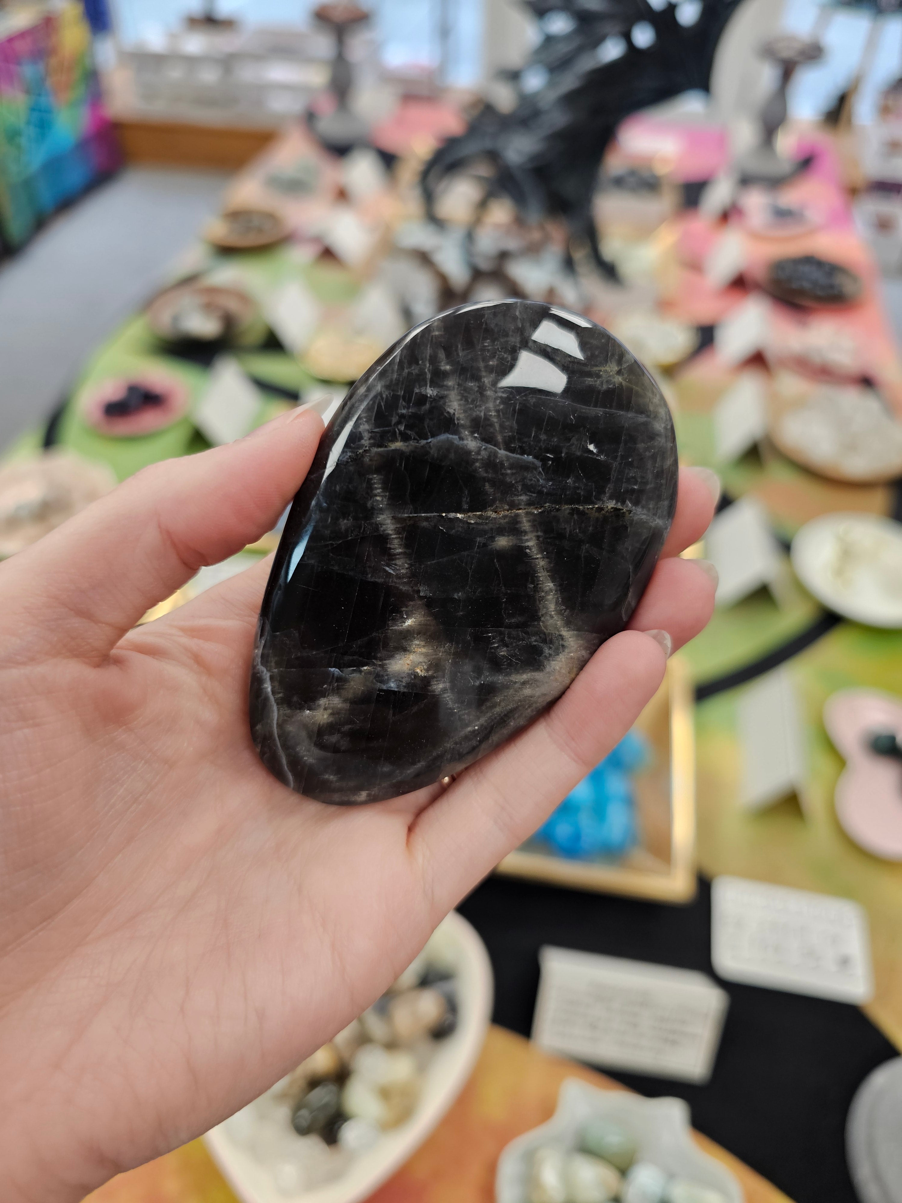 Black Moonstone Palm stone