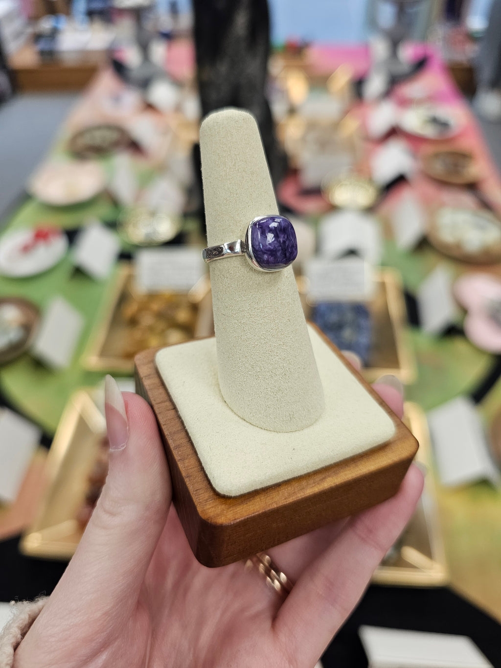 Charoite 925 Silver Crystal Ring - Size 6