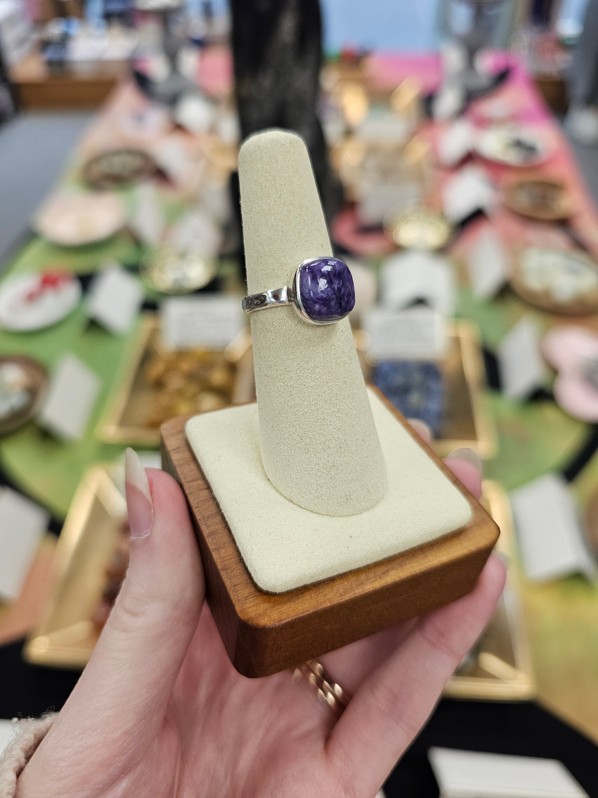 Charoite 925 Silver Crystal Ring - Size 6