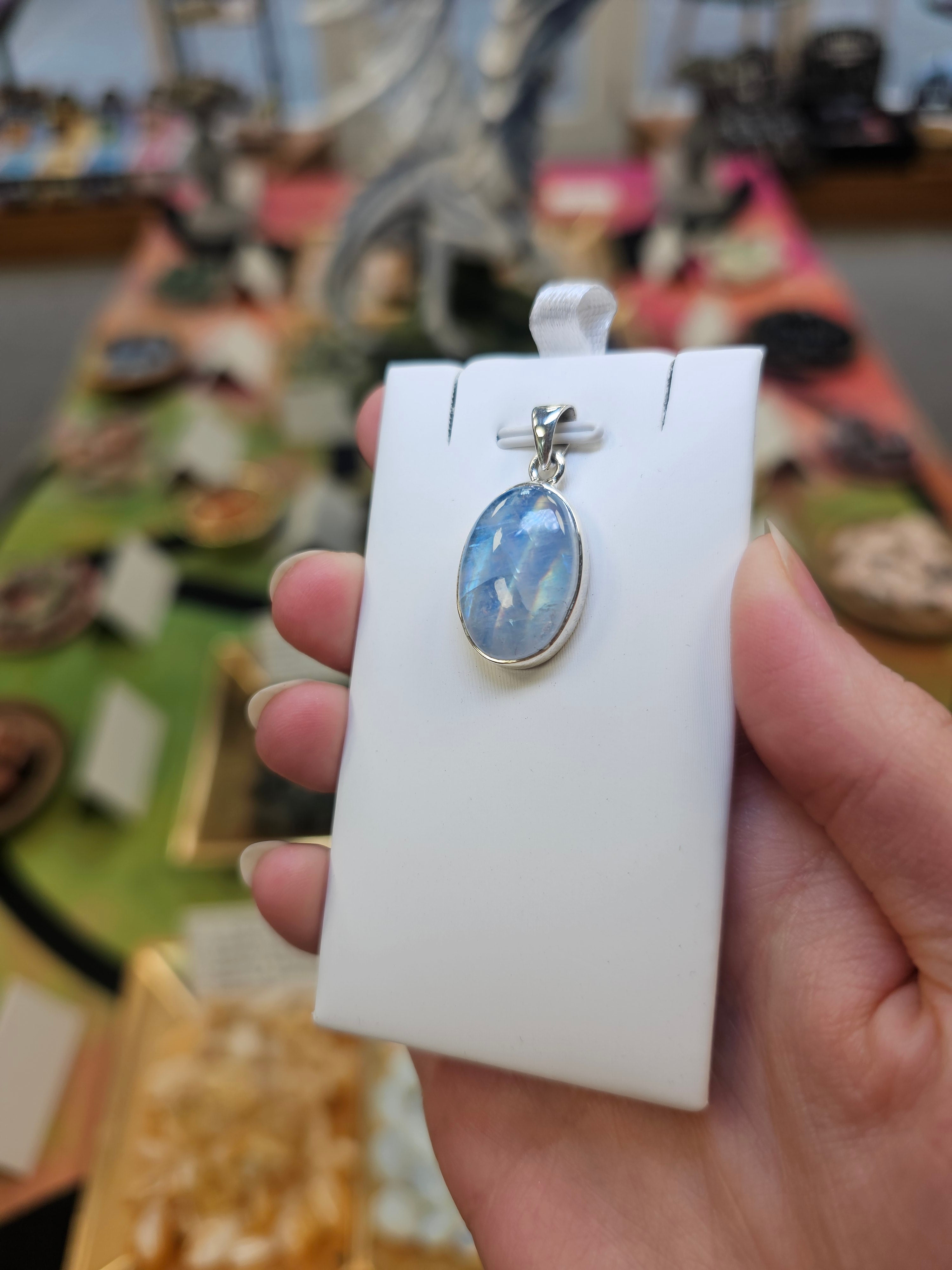 Blue Moonstone Crystal 925 Silver Pendant