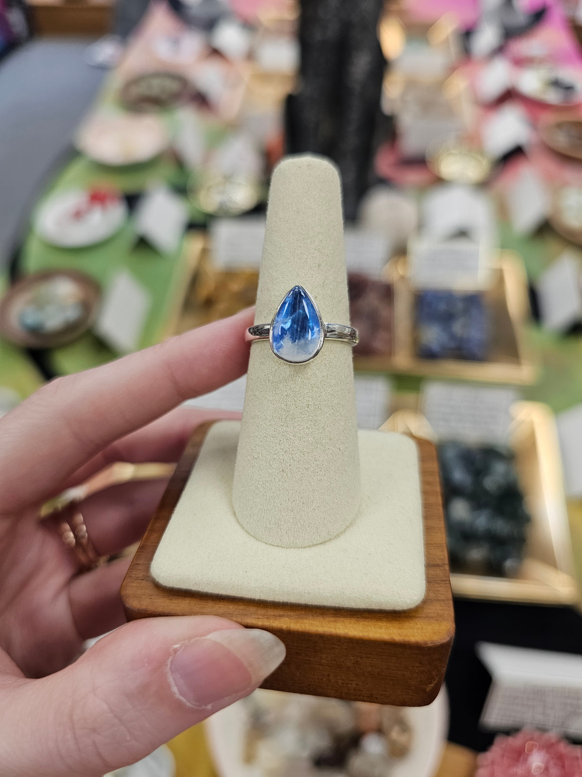 Blue Moonstone 925 Silver Crystal Ring - Size 7
