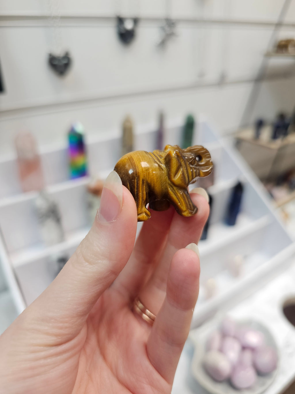 Tigers Eye Crystal Elephant Carving