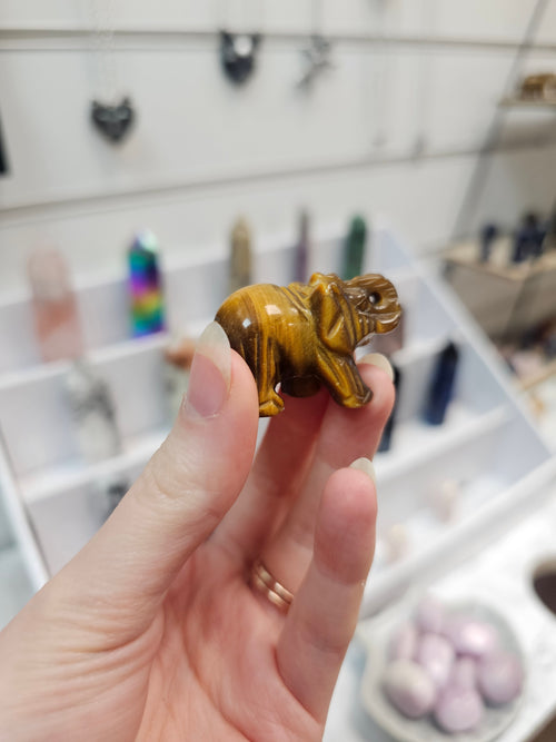 Tigers Eye Crystal Elephant Carving