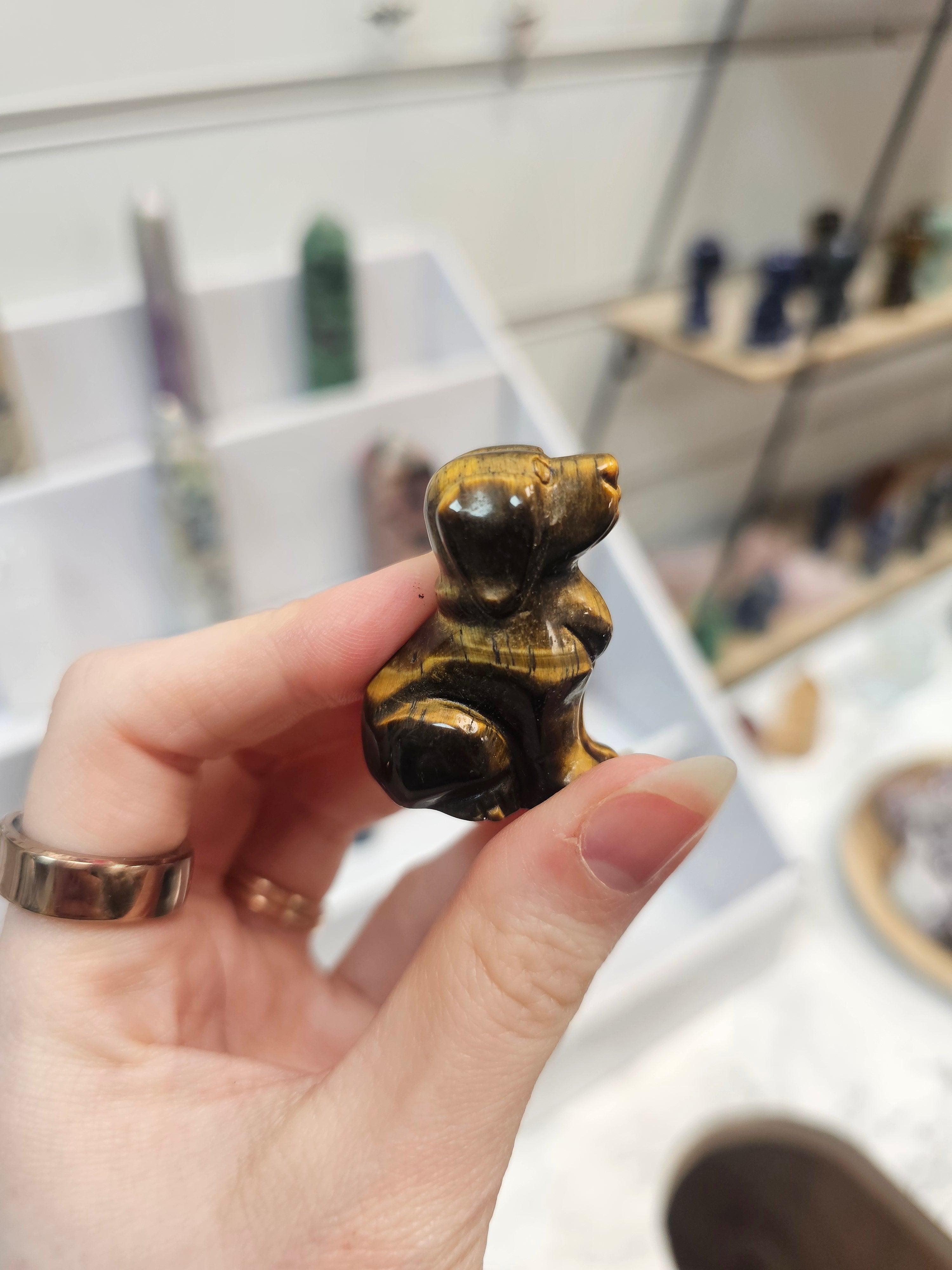 Tigers Eye Dog Crystal Carving