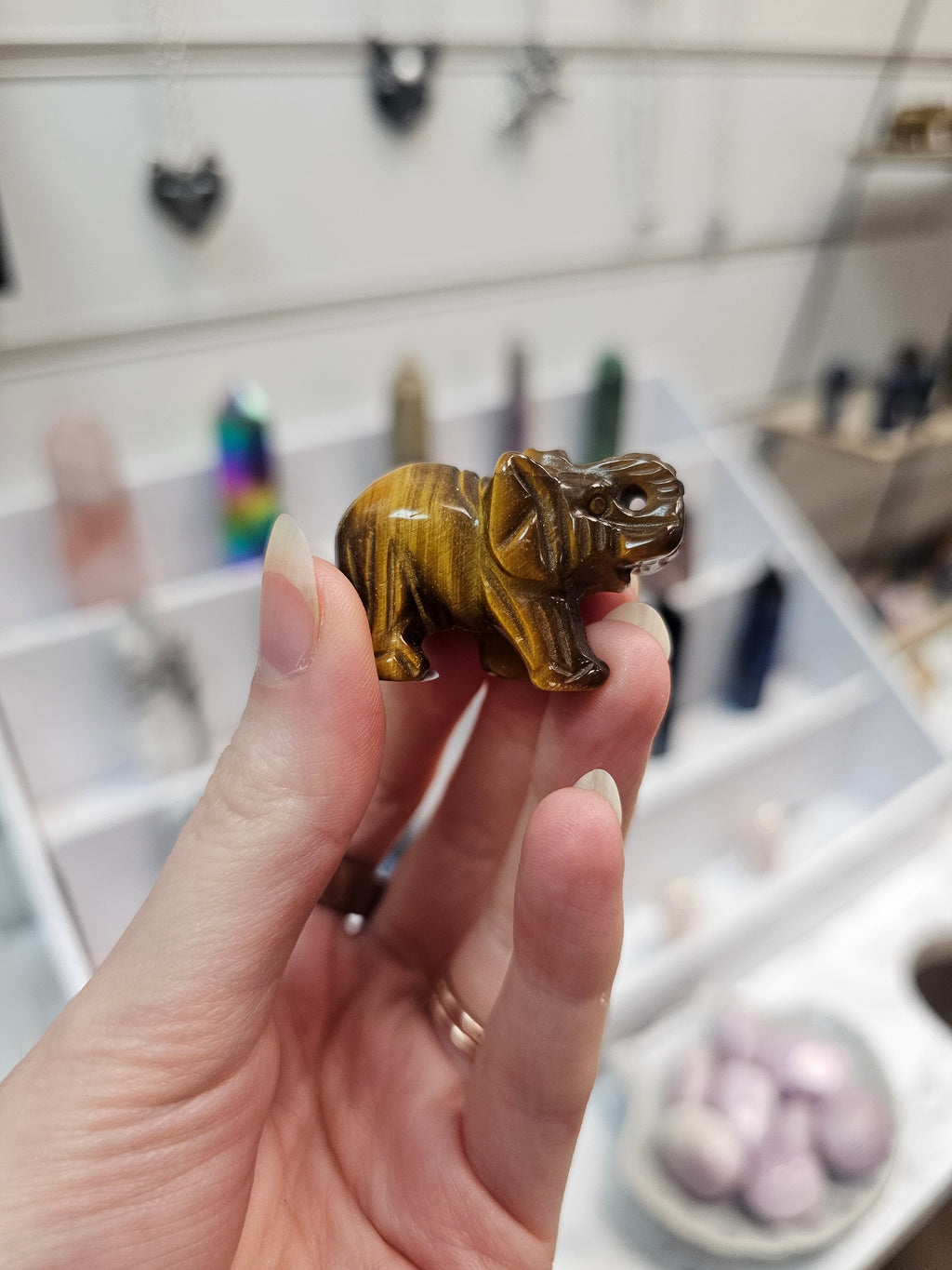 Tigers Eye Crystal Elephant Carving