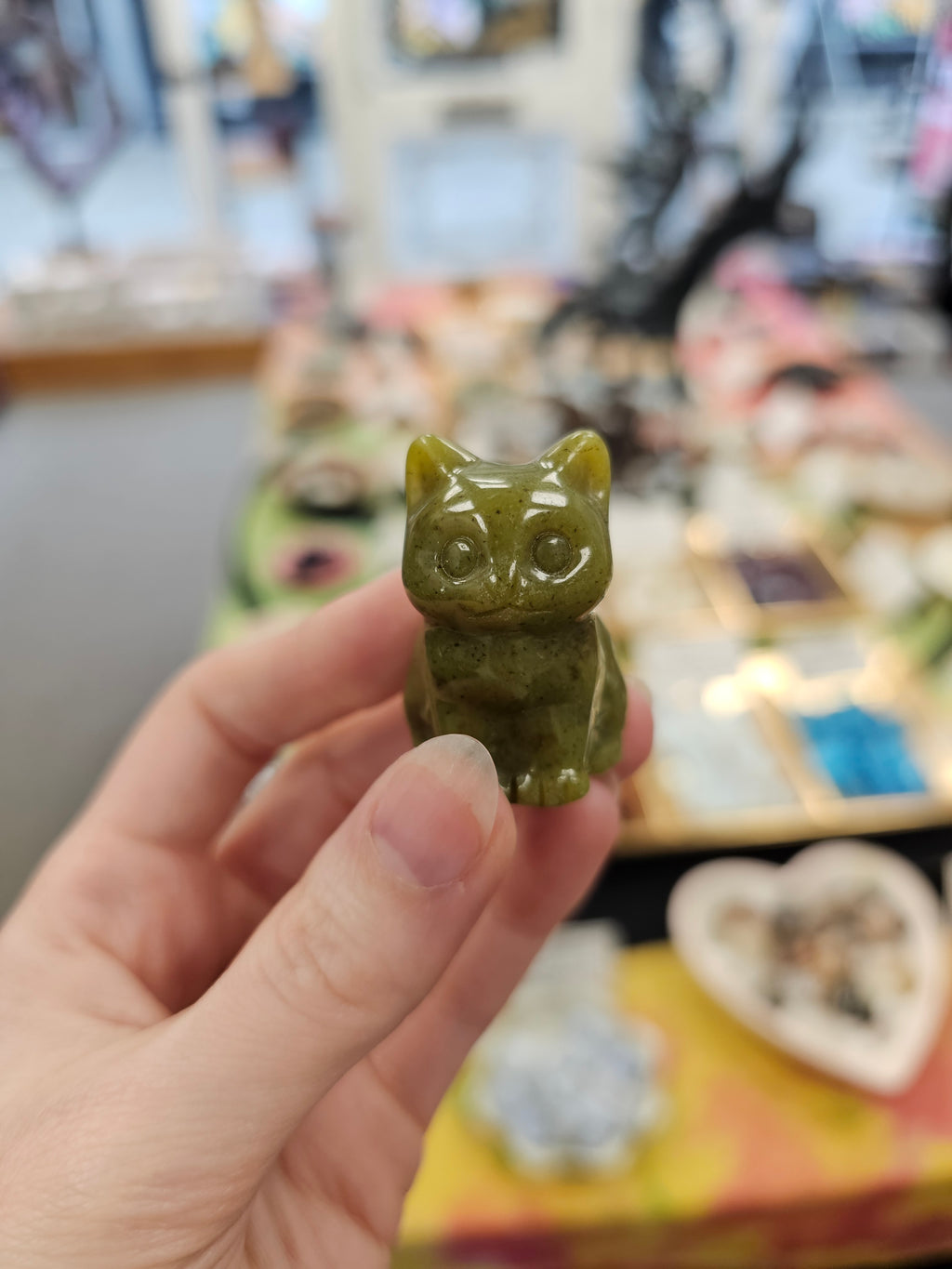 Serpentine Crystal Cat Carving