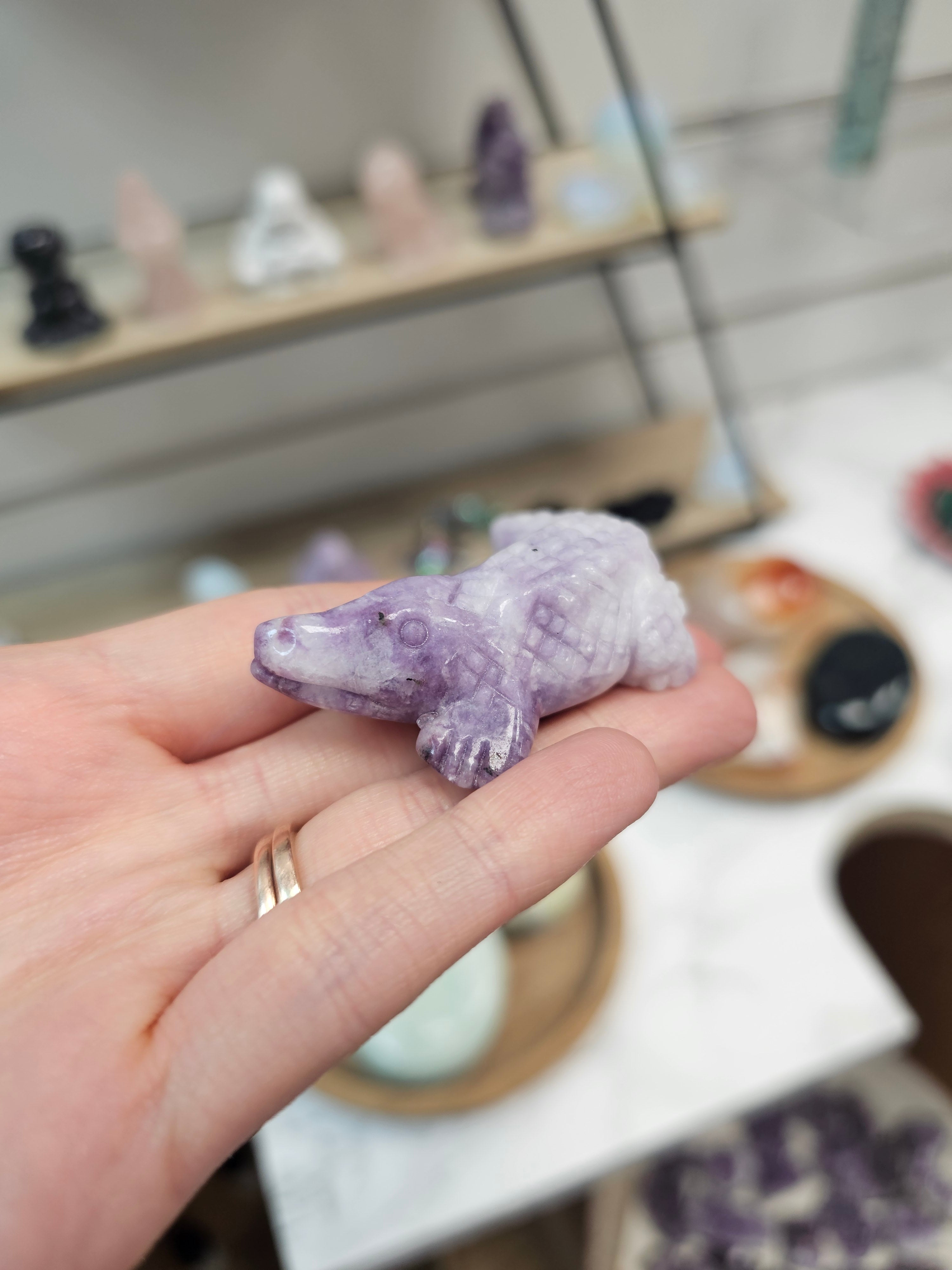 Lepidolite Crocodile Crystal Carving