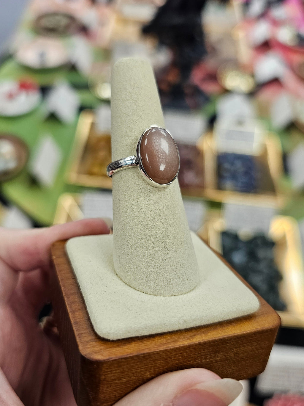 Peach Moonstone 925 Silver Ring - Size 7