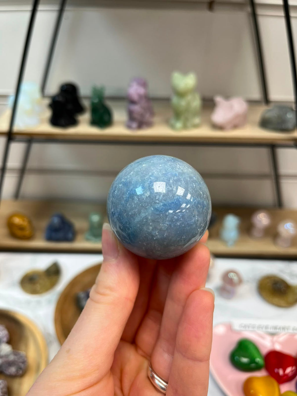 Blue Quartz Crystal Sphere w Stand
