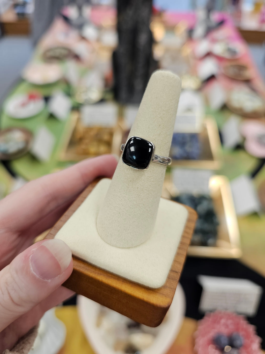 Whitby Jet 925 Silver Crystal Ring - Size 7