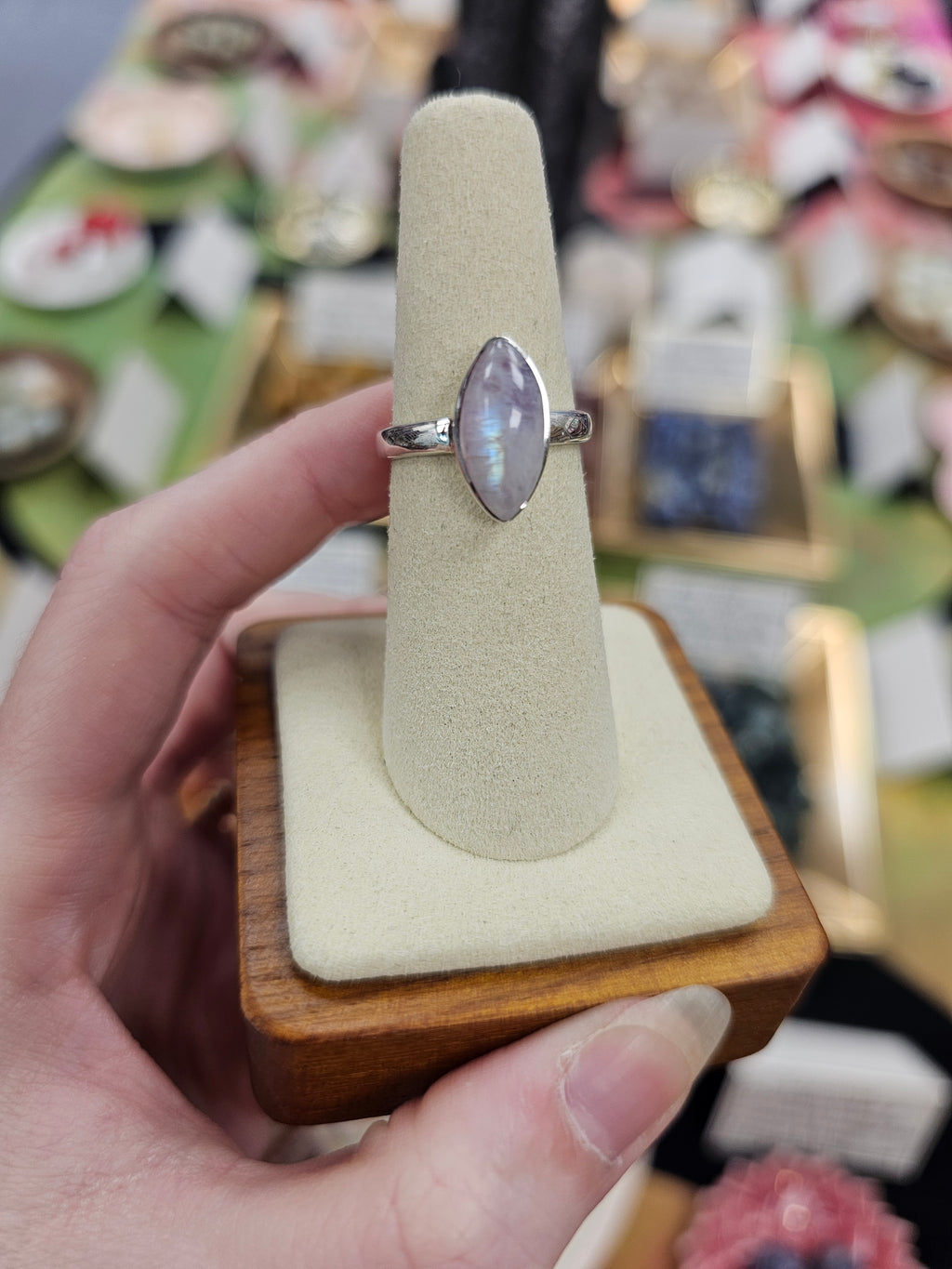 Pink Moonstone 925 Silver Crystal Ring - Size 7