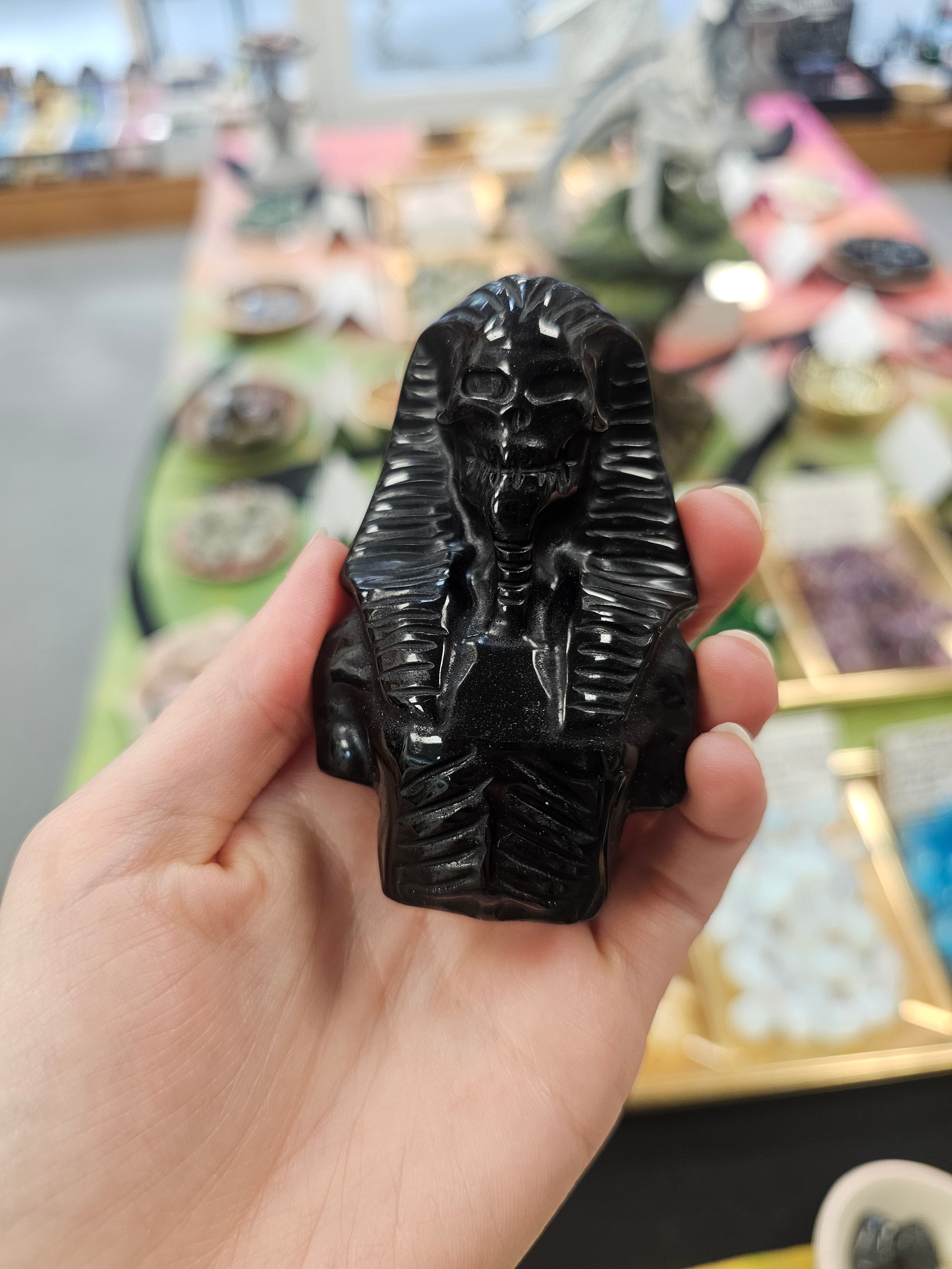 Skeleton Tutankhamun Obsidian Crystal Carving