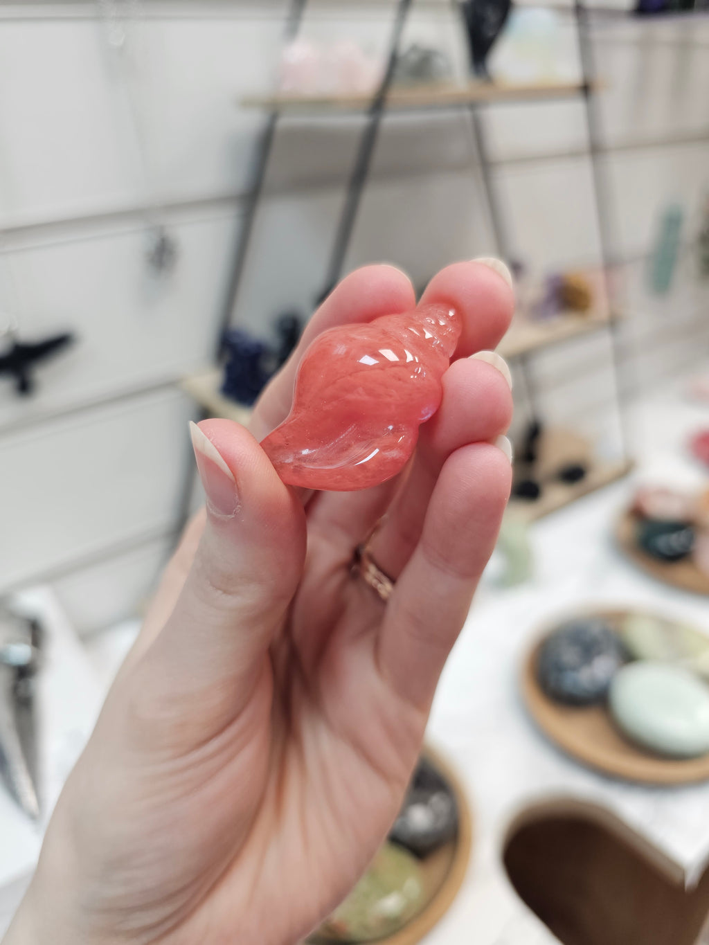 Cherry Quartz Shell Crystal Carving