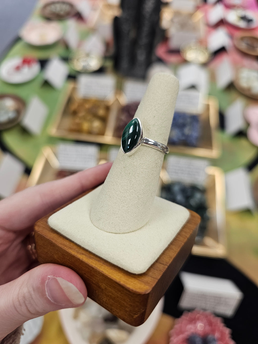 Malachite 925 Silver Crystal Ring - Size 7