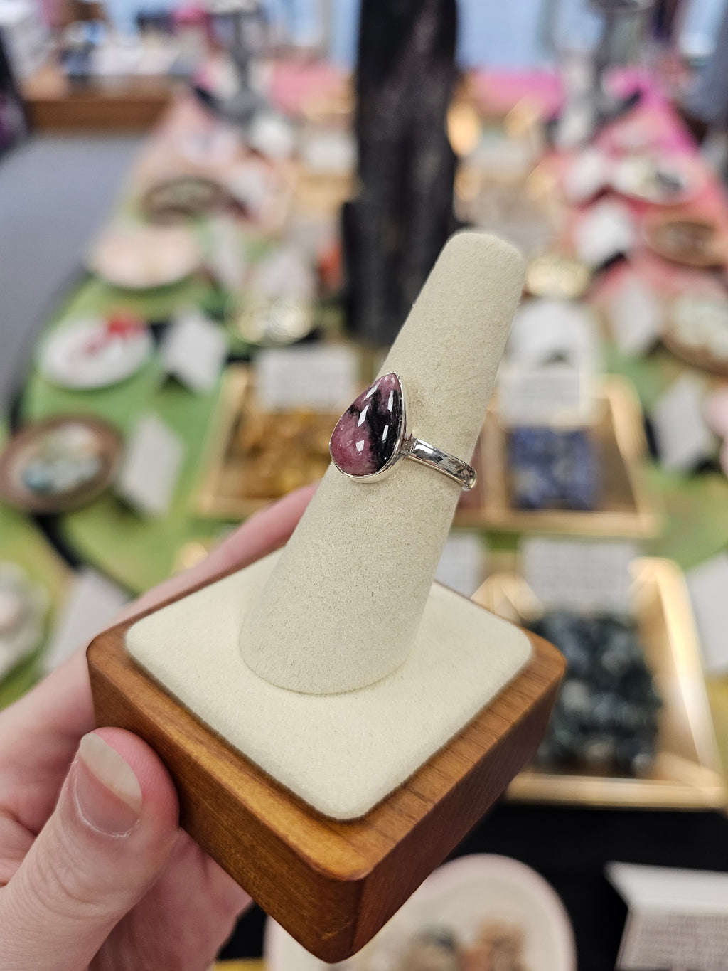 Rhodonite 925 Silver Crystal Ring - Size 7