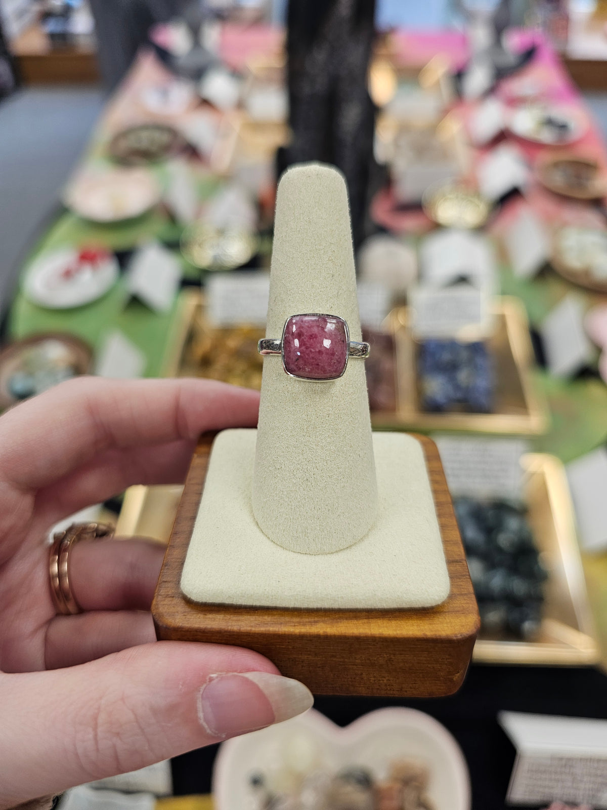 Rhodonite 925 Silver Crystal Ring - Size 7